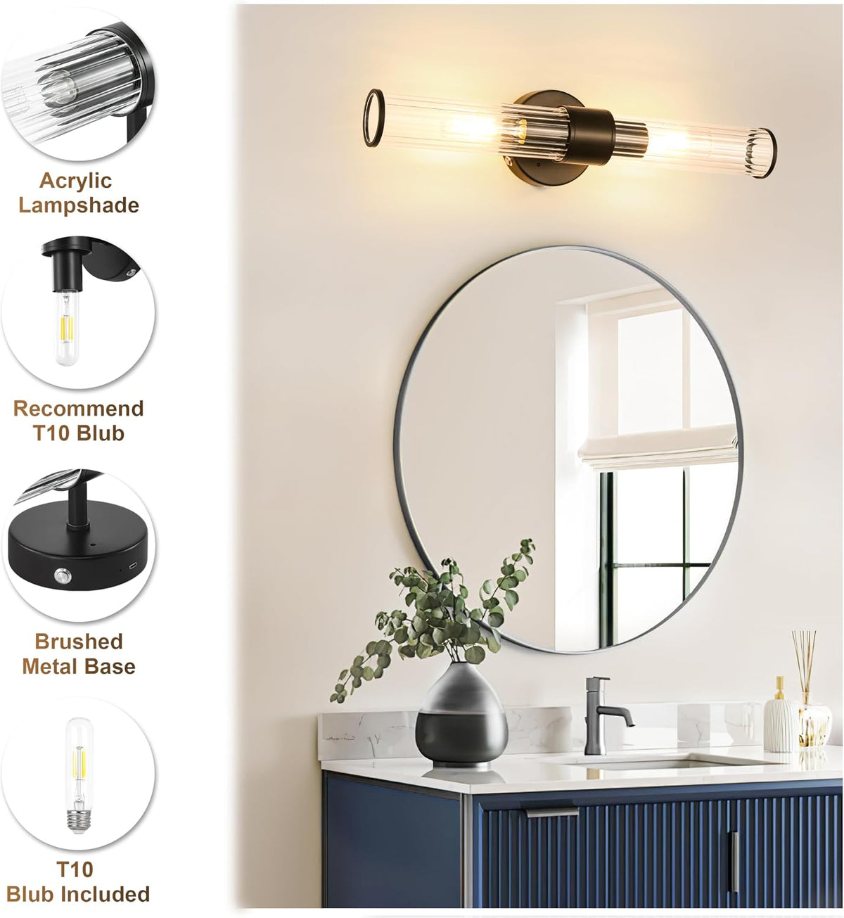 Morauroral Black Battery Operated Wall Sconces Set of 2 | Rechargeable Wall Lights with Remote, 20 Inch Modern Wireless