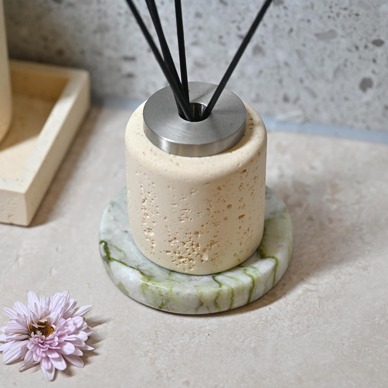 Stone Trinket Tray for Rings Earrings Necklaces / Cold Emerald / Green