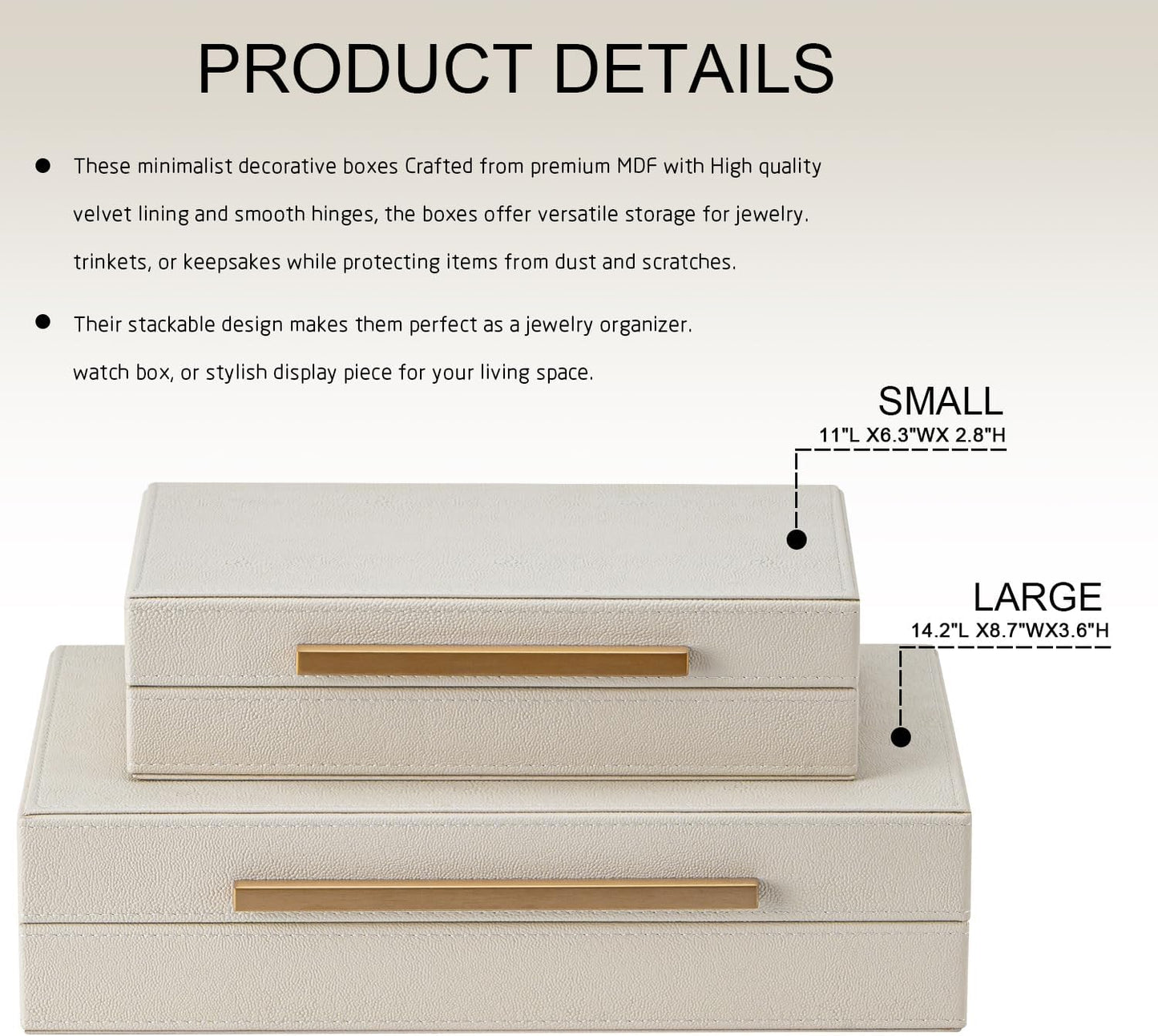 Faux Leather Jewelry & Memory Boxes / Beige+gold Handles / 14.2 In / Set of 2