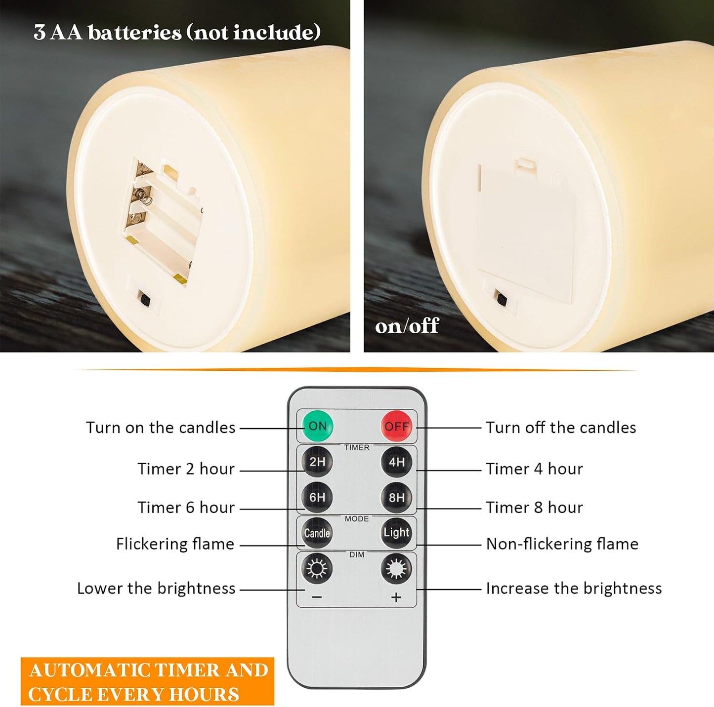 Extra Large Flameless Candles, 6"x6" Real Wax Battery Operated Candles with Remote and Timer, Flickering LED Pillar