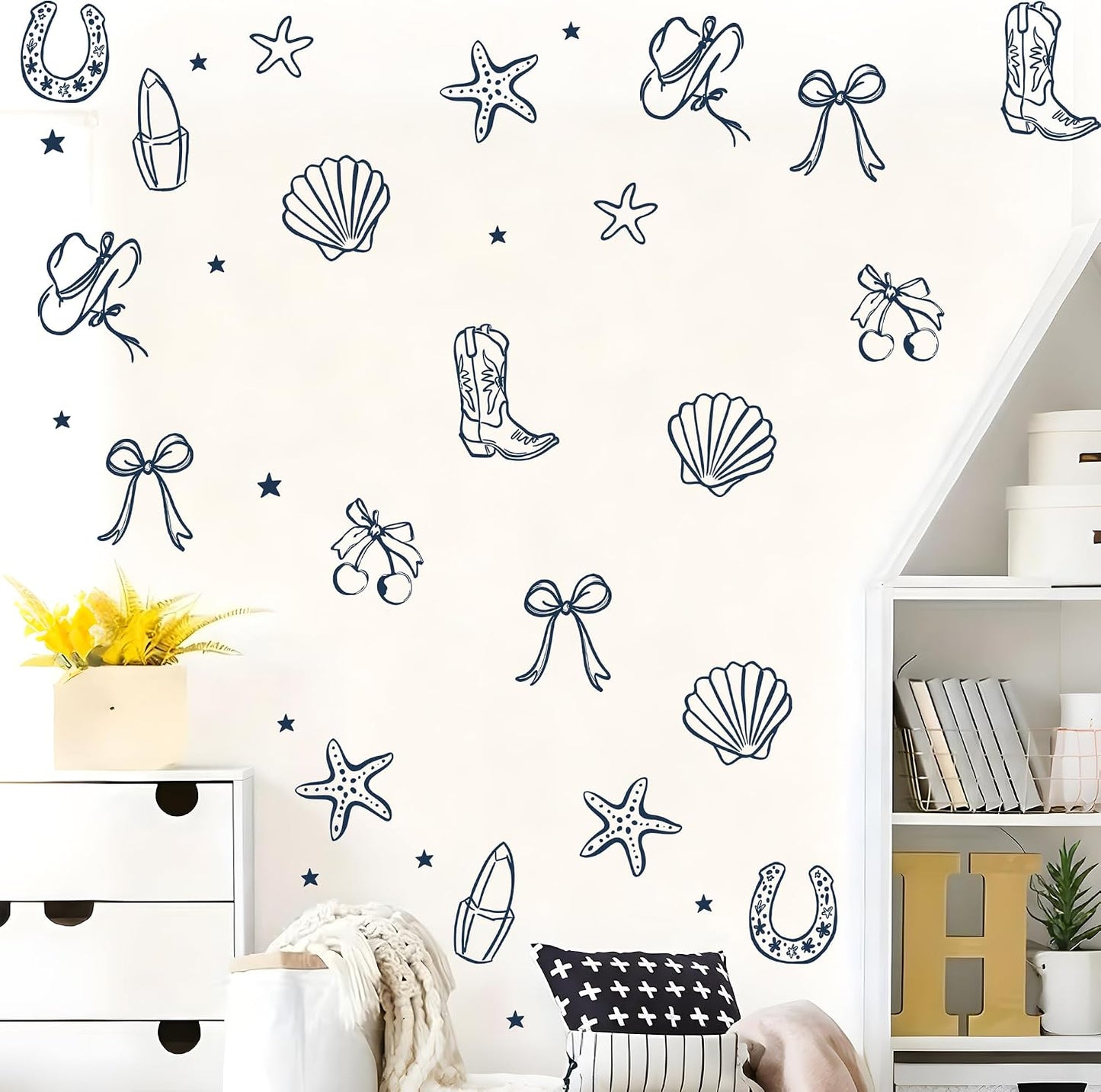 Seaside Cowgirl Wall Decals / Dark Blue Cowgirl Bow Wall Decals