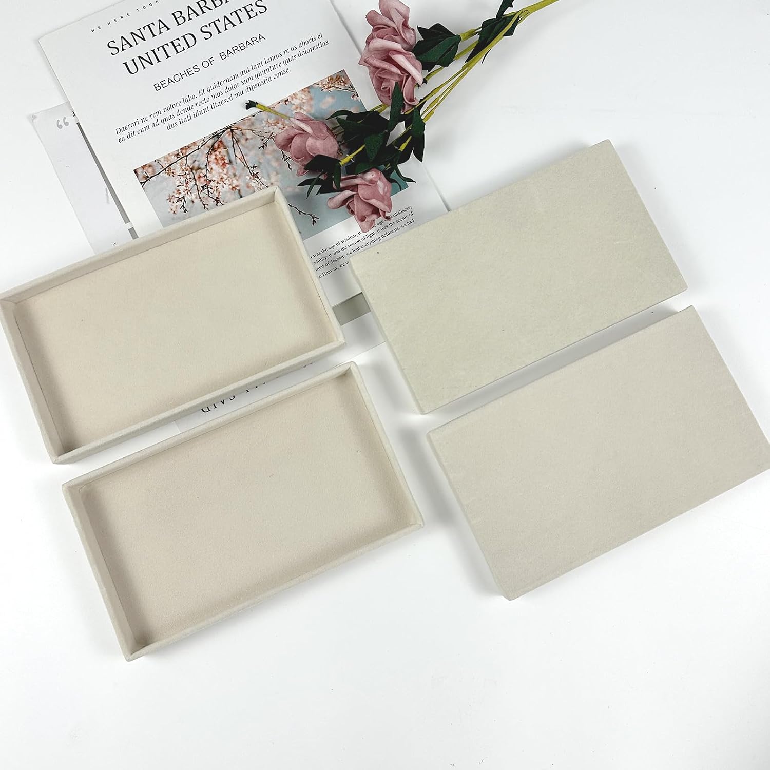 Velvet Jewelry Trays / Beige / 8.3 x 5 x 1 / Set of 12