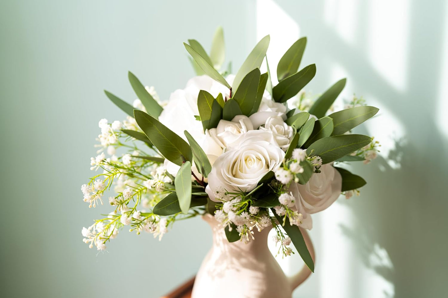 Baby’s Breath Artificial Flowers and Mixed Fake Eucalyptus Stems- Real Touch Faux Gypsophila Picks