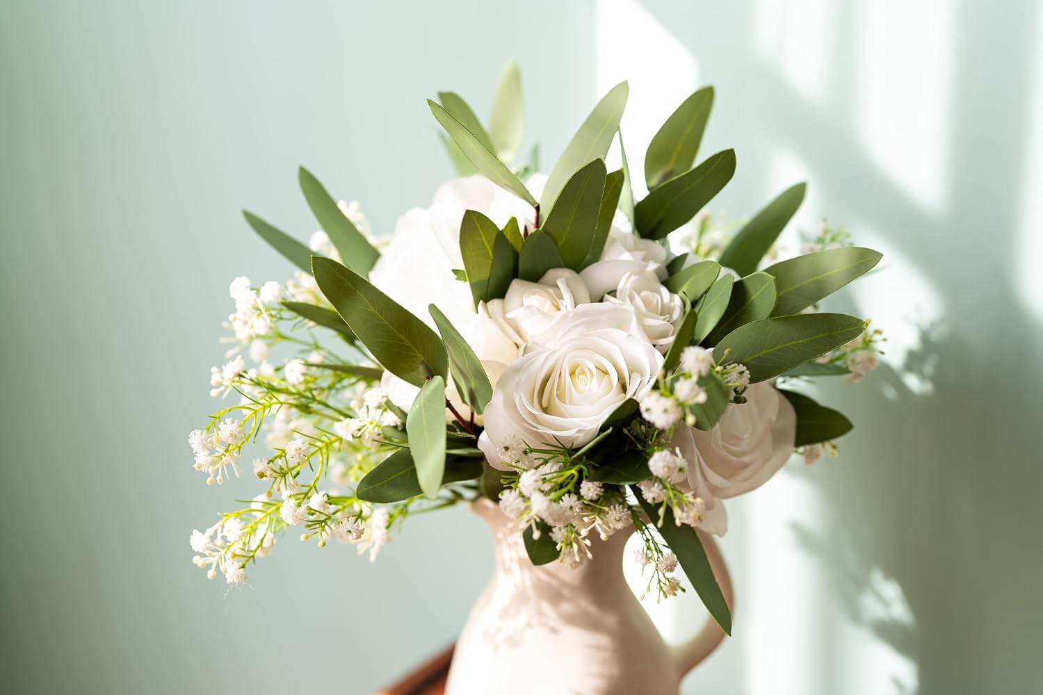 Baby’s Breath Artificial Flowers and Mixed Fake Eucalyptus Stems- Real Touch Faux Gypsophila Picks