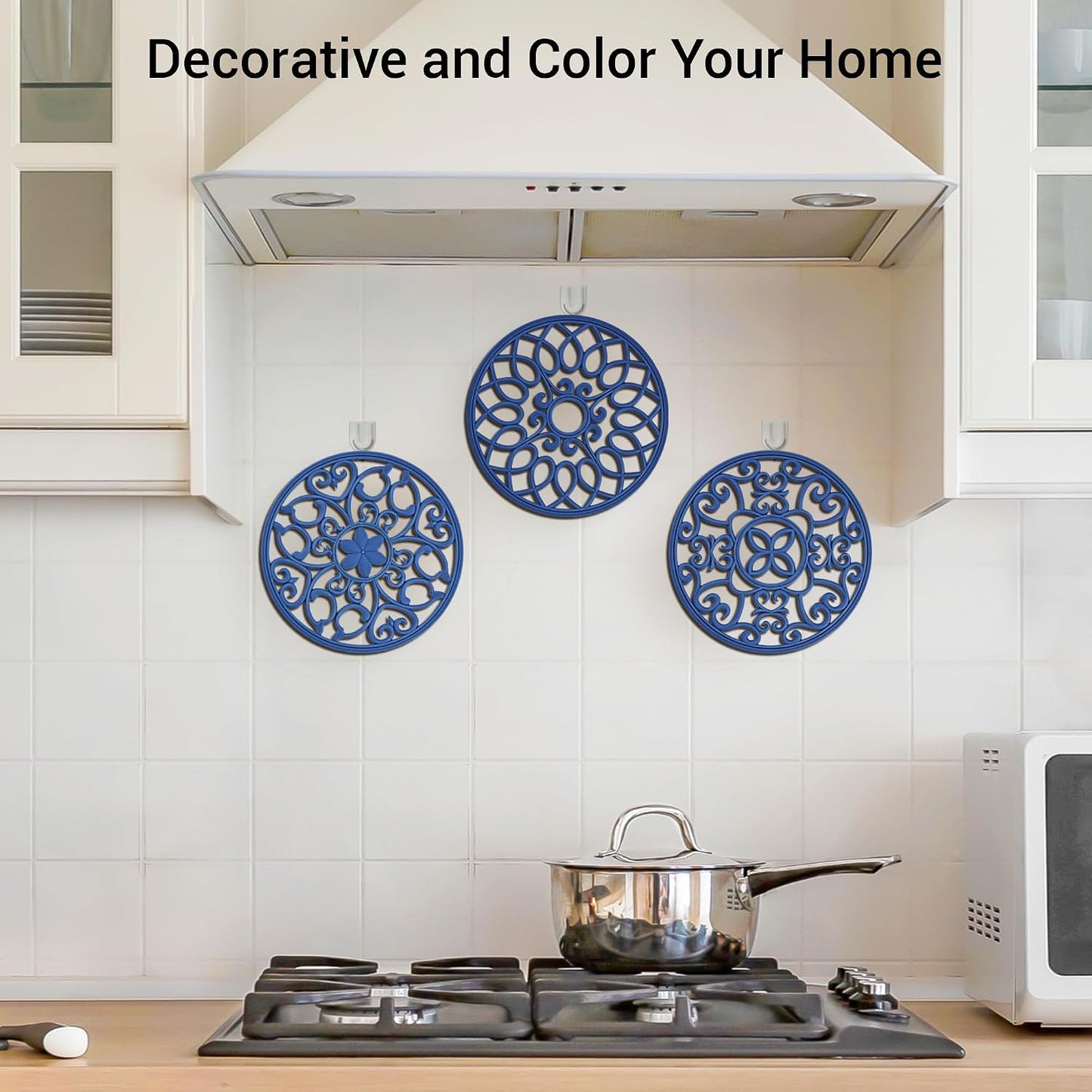 SMARTAKE 6 Set Silicone Trivet Mats for Hot Dishes Pots Pans (Navy Blue) | Heat Resistant Pots and Pans Holders