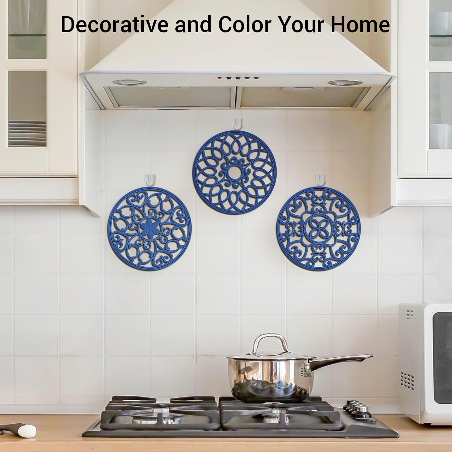 SMARTAKE 6 Set Silicone Trivet Mats for Hot Dishes Pots Pans (Navy Blue) | Heat Resistant Pots and Pans Holders
