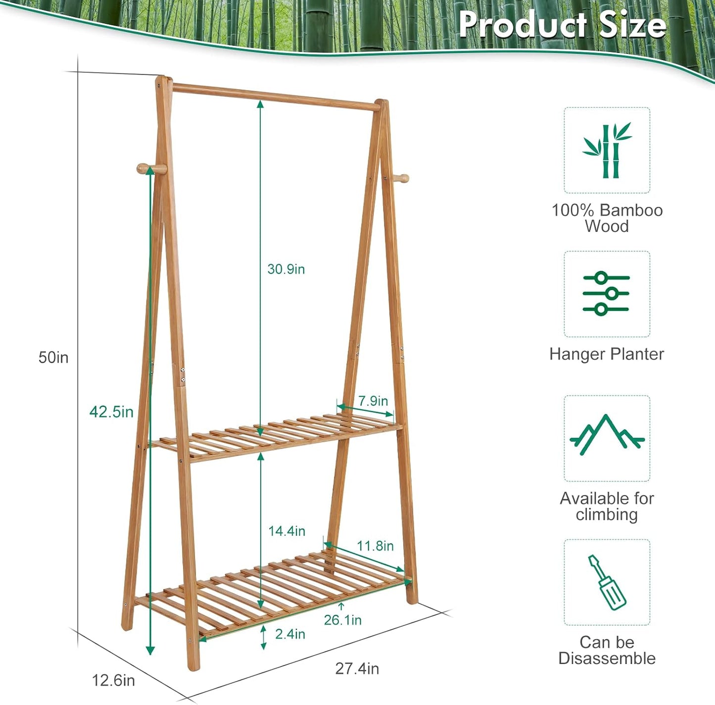 Hanging Plant Shelf Indoor Outdoor Bamboo Wood Plant Flower Stands | 2 Tiered Bamboo Plant Shelves Flower Holder A