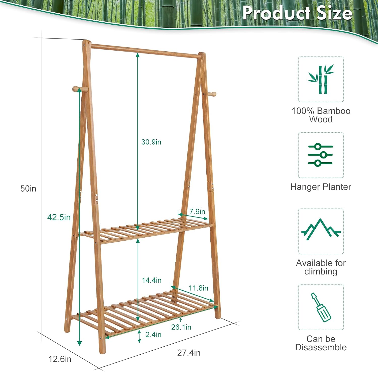 Hanging Plant Shelf Indoor Outdoor Bamboo Wood Plant Flower Stands | 2 Tiered Bamboo Plant Shelves Flower Holder A