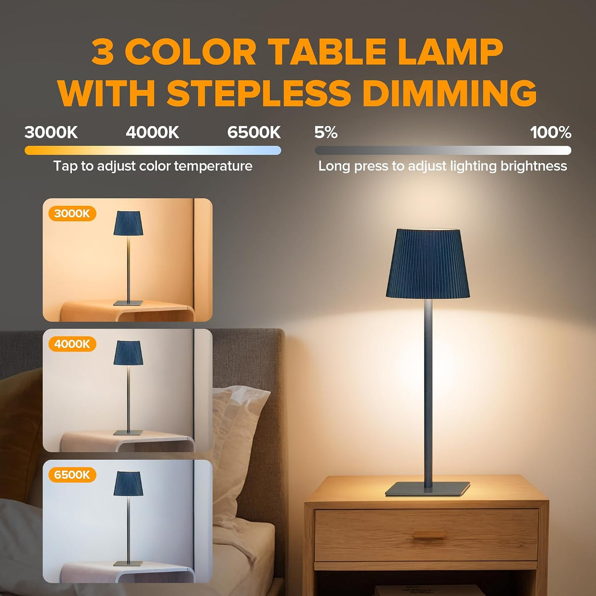 LUTEC 2 Pack Cordless Table Lamp,6000mAh Rechargeable Battery Operated Desk Lamp,Two Adjustable Heights,Waterproof