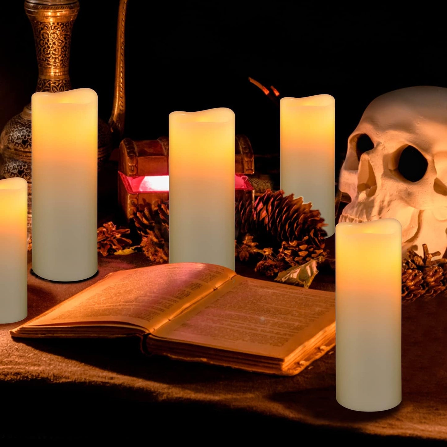Flameless Battery Operated Led Candles10-Key Remote 24Hours Timer Set of 9 | (H 4" 5" 6" 7" 8" 9" x D 2.2") Real Wax