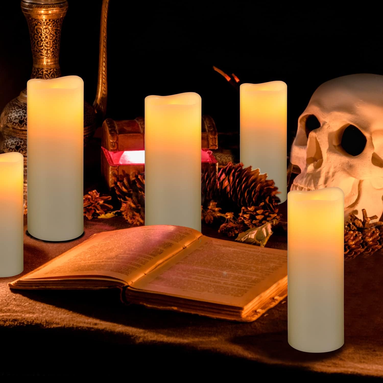 Flameless Battery Operated Led Candles10-Key Remote 24Hours Timer Set of 9 | (H 4" 5" 6" 7" 8" 9" x D 2.2") Real Wax