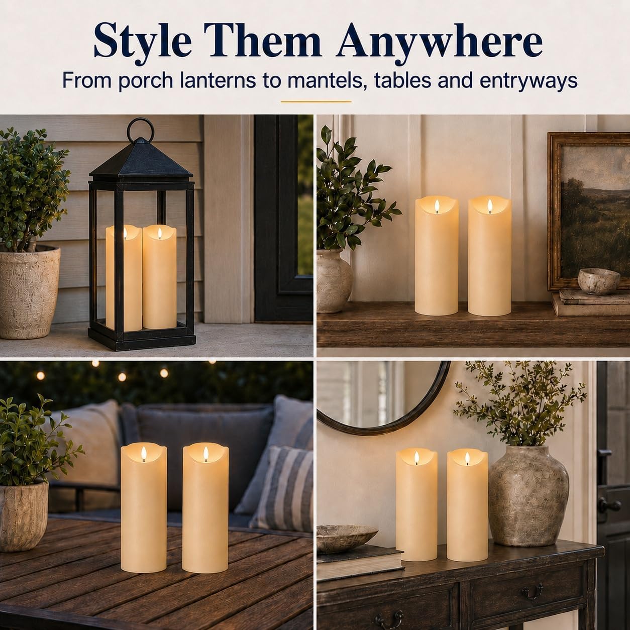 Outdoor Pillar Candles Battery Operated, 9 X 4 Inch Set of 2 | Waterproof Flameless Candles with Remote Candles for