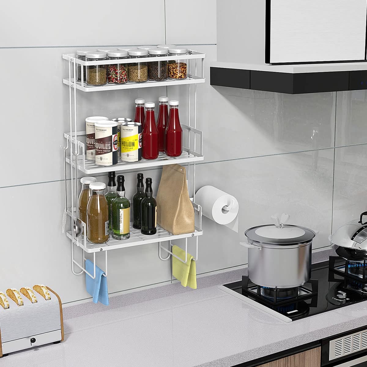 FLOLXNB Over The Toilet Storage,3-Tier Bathroom Organizer Shelves with Paper Holder, Multifunctional Toilet Rack,No