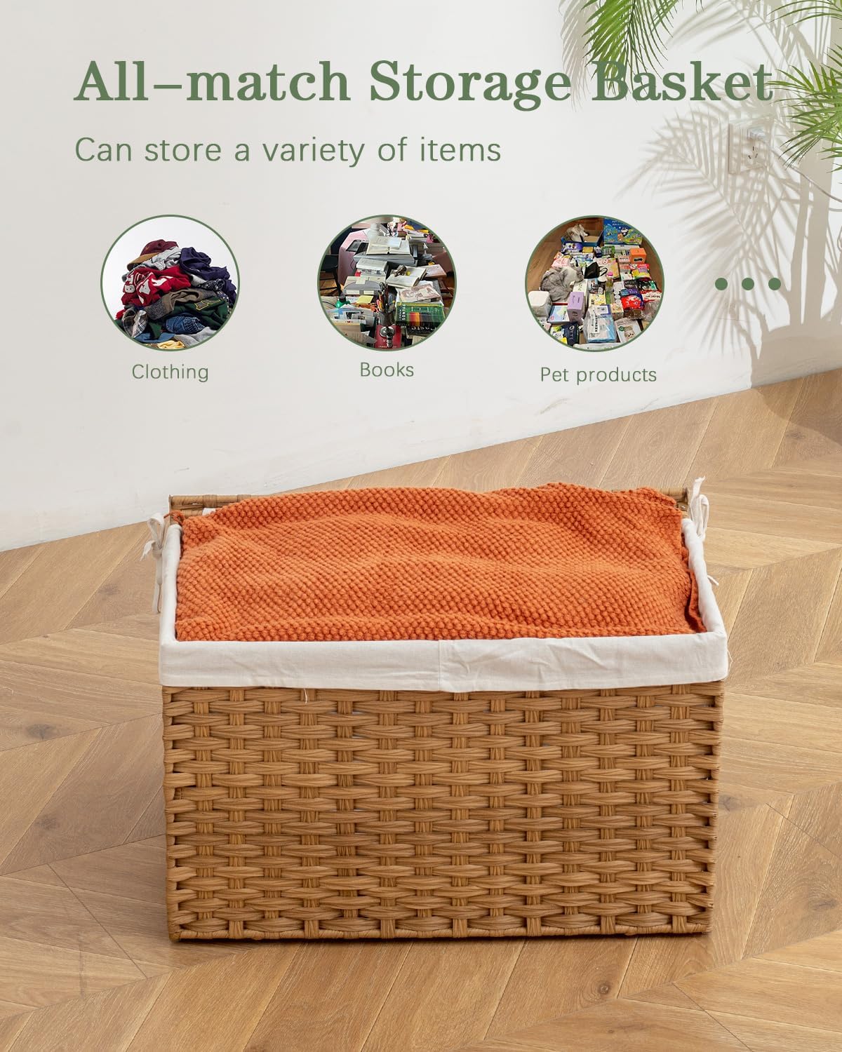 Lid Rattan Woven Storage Baskets / Natural / 65l-22l*13w*13.8h / 22 x 13 x 13.8