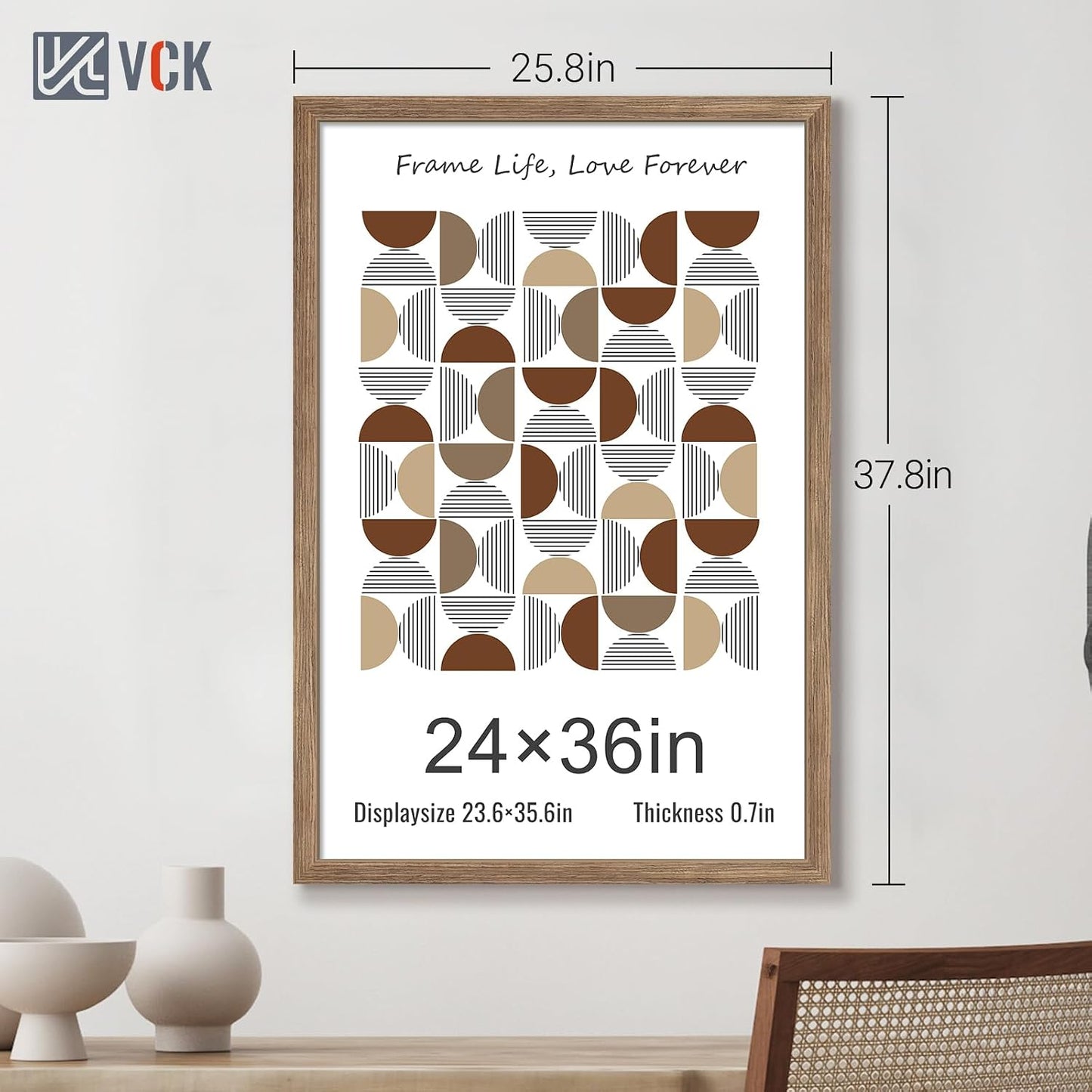 VCK 24x36 Poster Frame Solid Wood Walnut 3 Pack Picture Frames 24 x 36 Inches with Wall Mounting Hanging