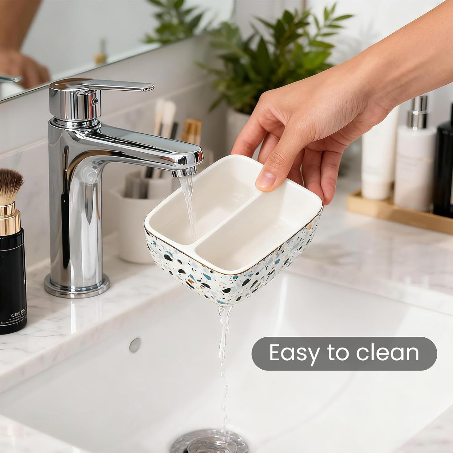 2 Compartments Ceramic Sponge Holder / Blue Terrazzo