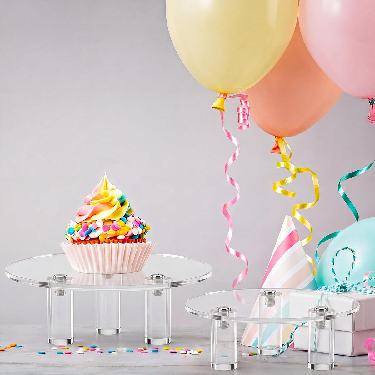 Lineshading 3 Pcs Round Acrylic Display Riser Clear Round Stands Clear Pedestal Riser Board for Cake Plant Dessert