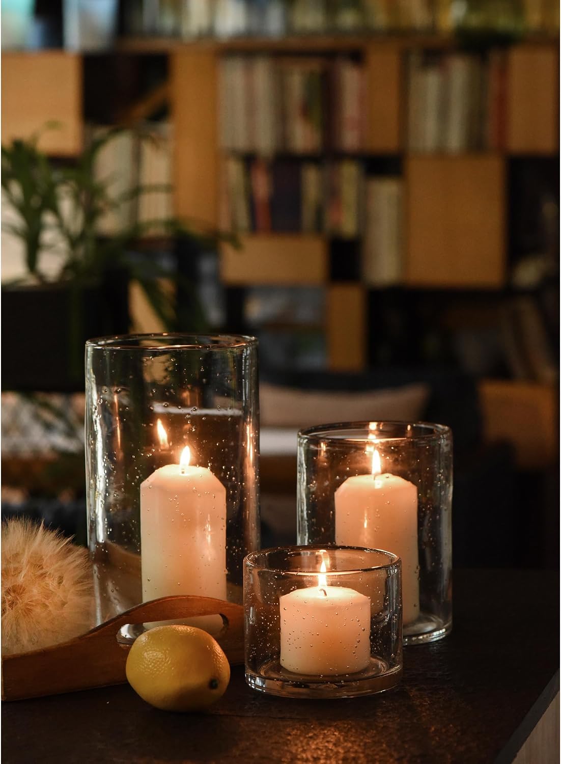 Hurricane Candle Holders Glass Cylinders Set of 3 (10" 7" 4") | Clear Seeded Bubbles, Cylinder Vases For Pillar