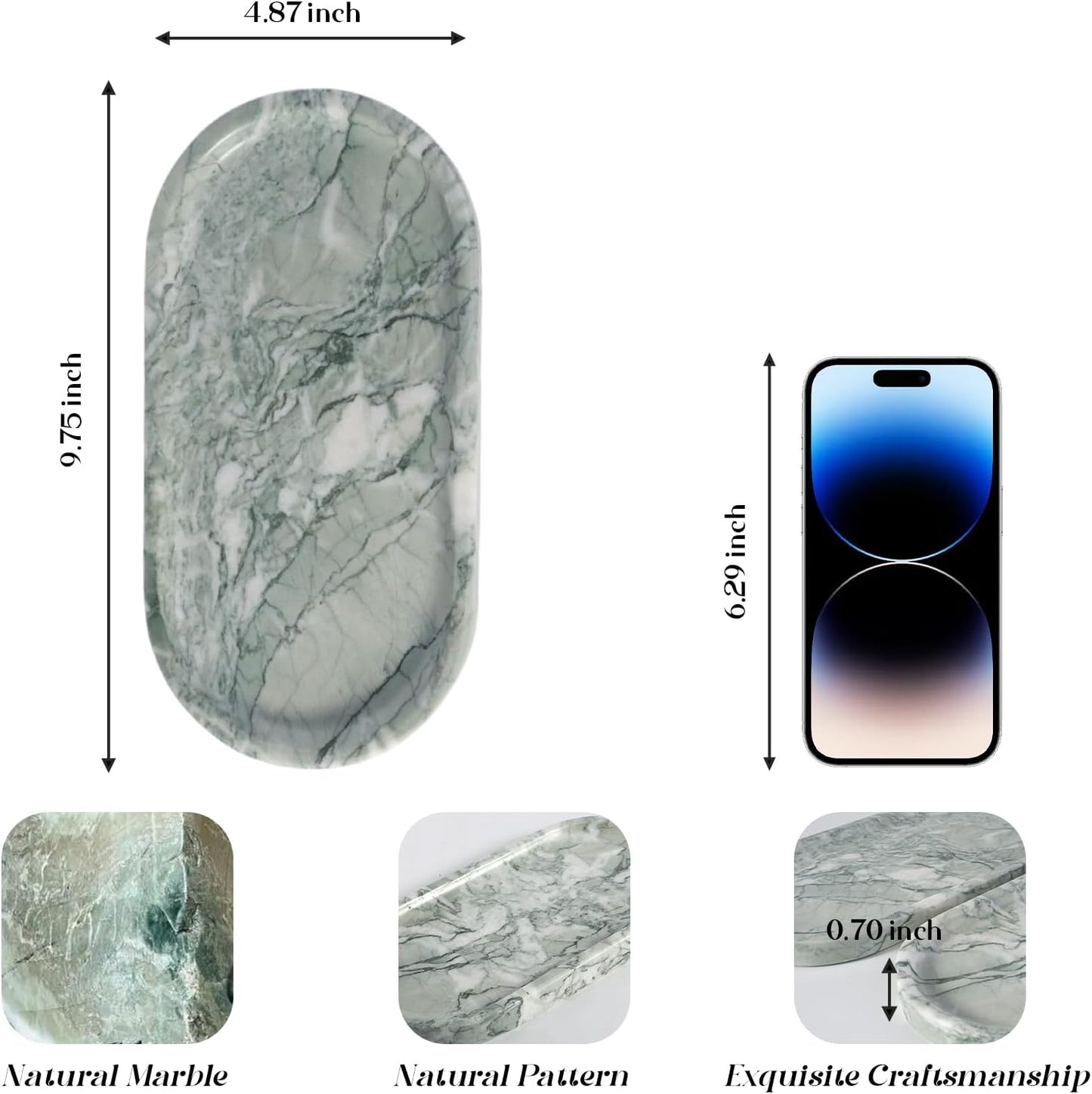 Natural Marble Decorative Tray / Light Green / 10 x 5 x 0.7
