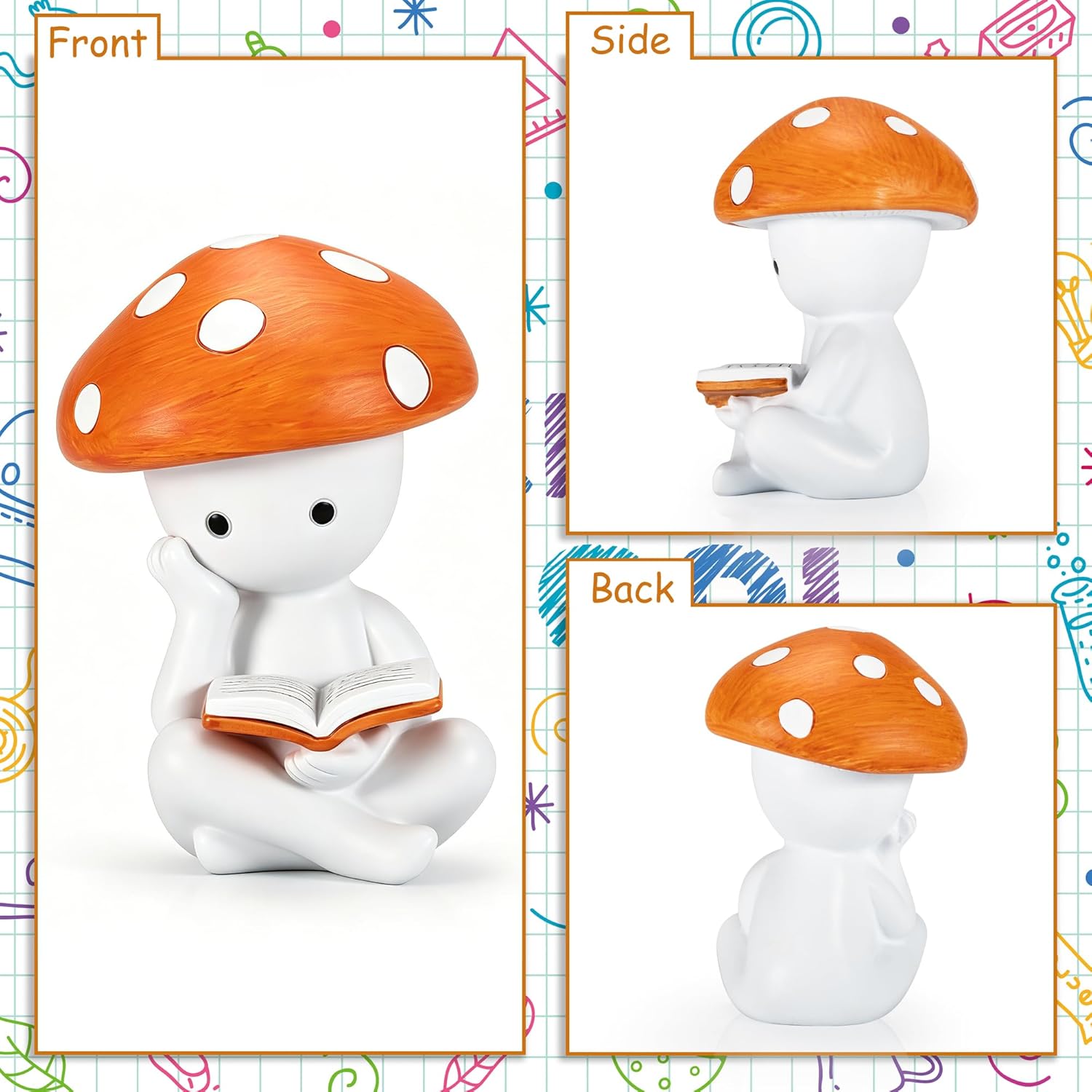 Mushroom Figurines / Mushroom Thinker Statue / White