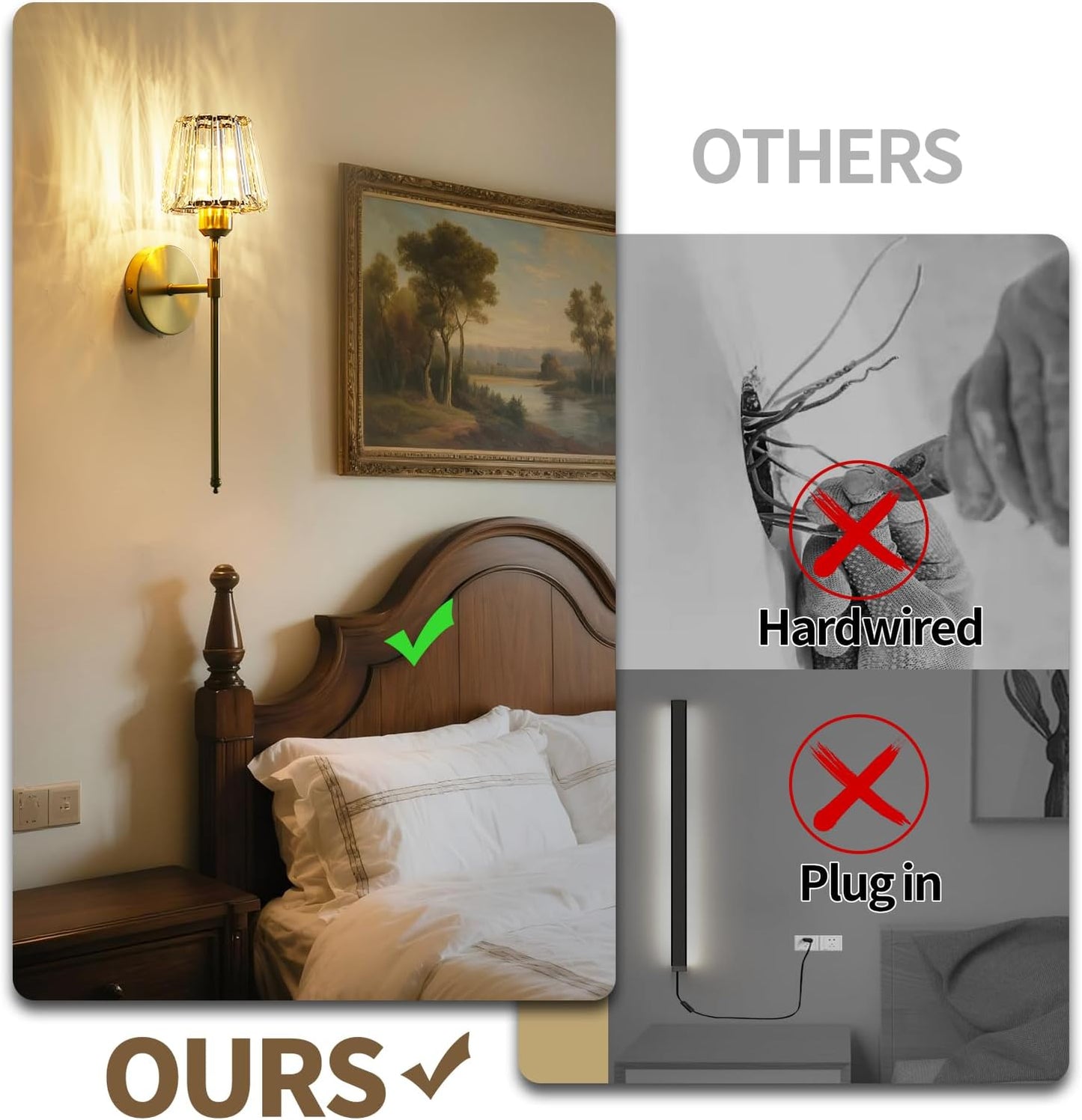 Battery Operated Crystal Wall Sconce Set of 2, Gold Rechargeable Wireless Wall Sconces with Remote Dimmable 12 Colors