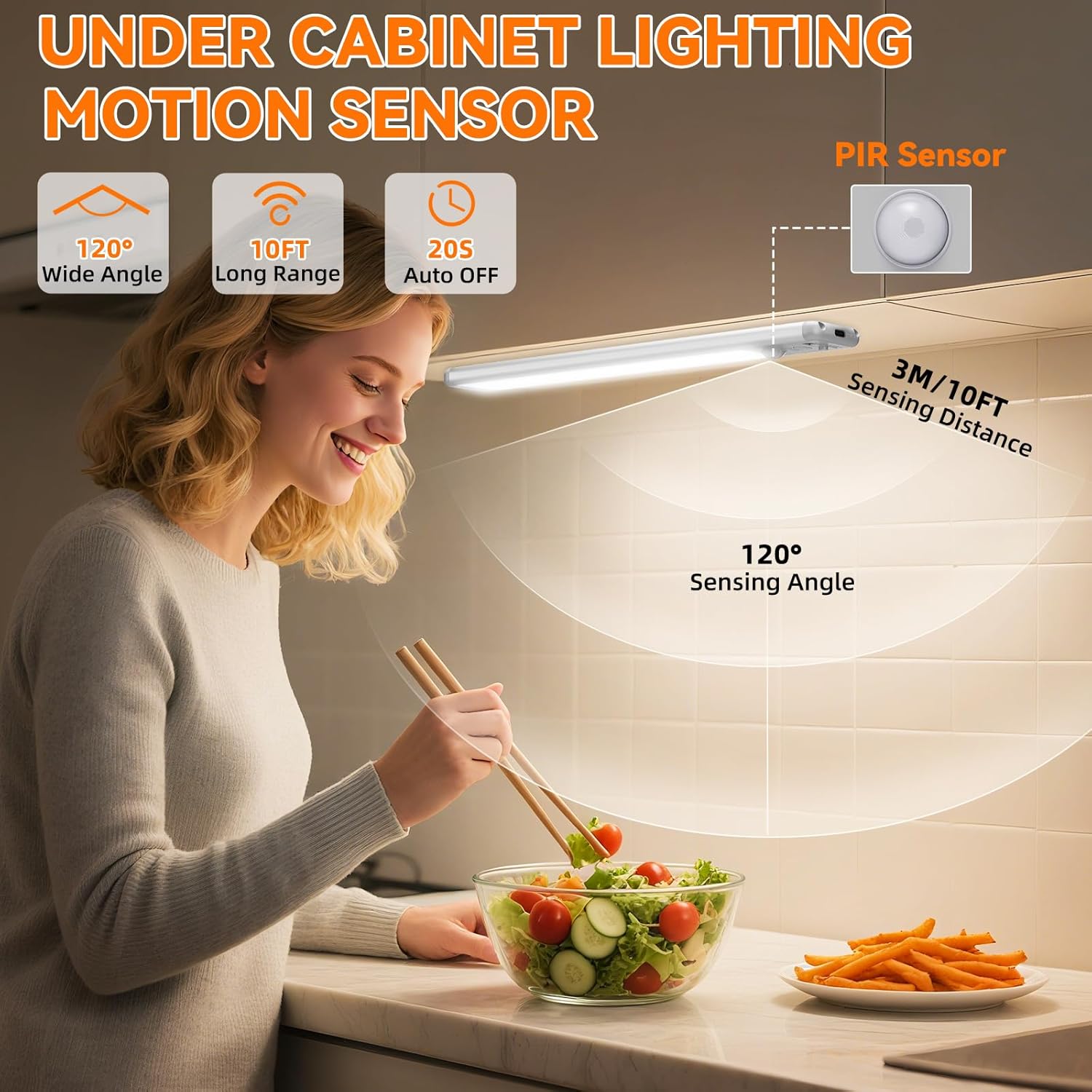 Under Cabinet Lighting Wireless, 15inch Motion Sensor Light Indoor, 3Pack | Rechargeable, 3 Color Temps, Dimmable