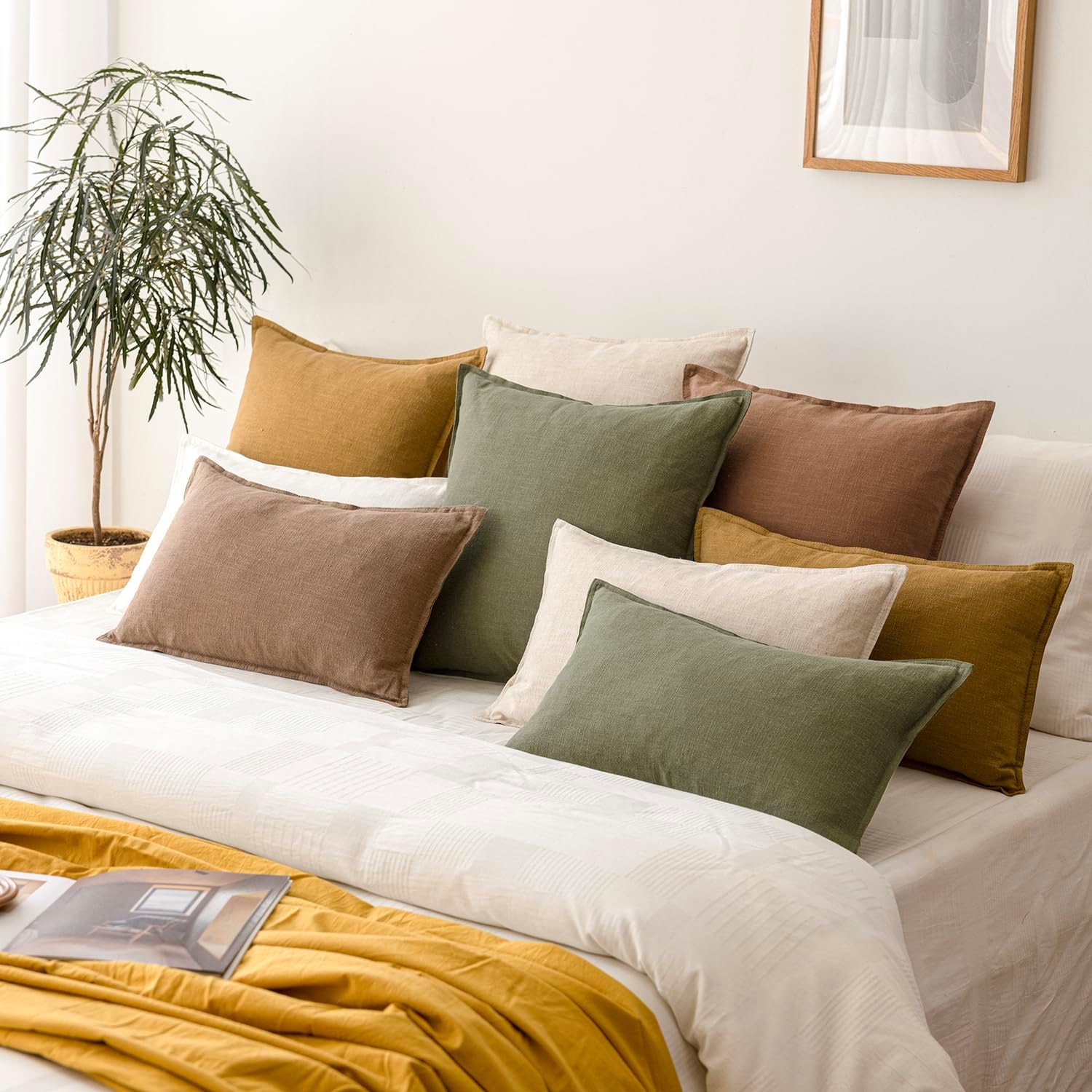 Decorative Linen Soild Throw Pillow Covers Soft Accent Cushion Case / 18 x 18 / Brick / Set of 2