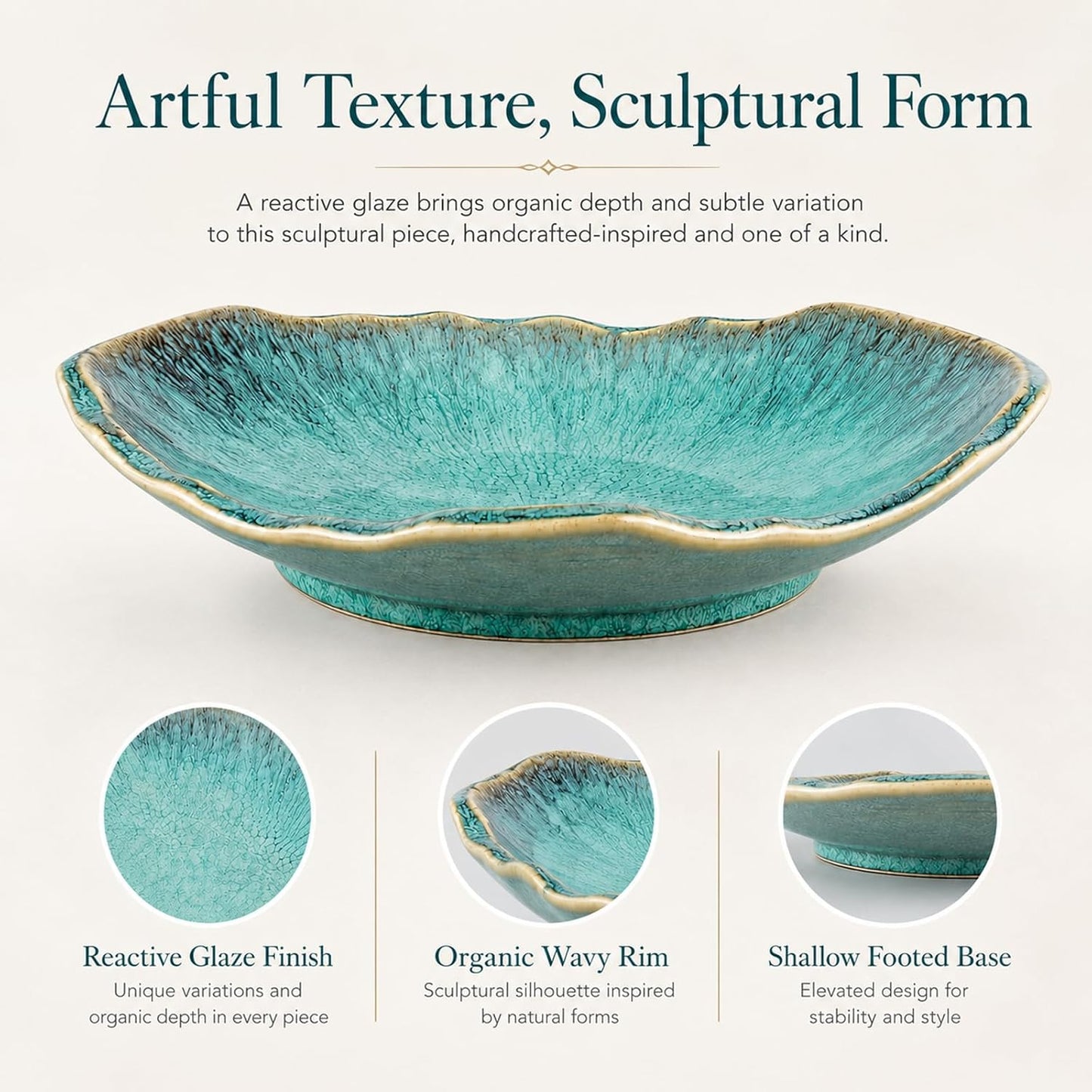 Ceramic Decorative Bowl / Green / 12in
