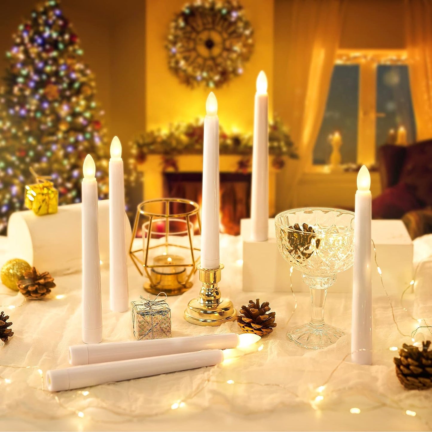 Daord LED Flameless Flickering Taper Candles with Remote & Timer Warm Light Battery Operated Christmas Window Candle