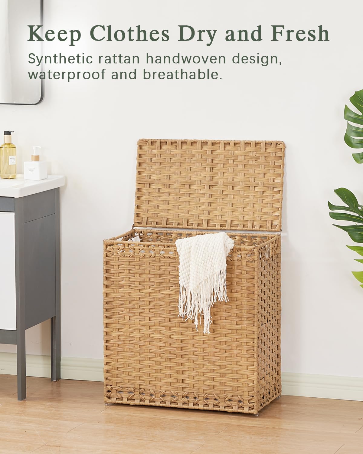 Lid Wicker Laundry Basket 112 L Laundry Hampers Handwoven Rattan Clothes Hamper / Natural / 29.6 Gal