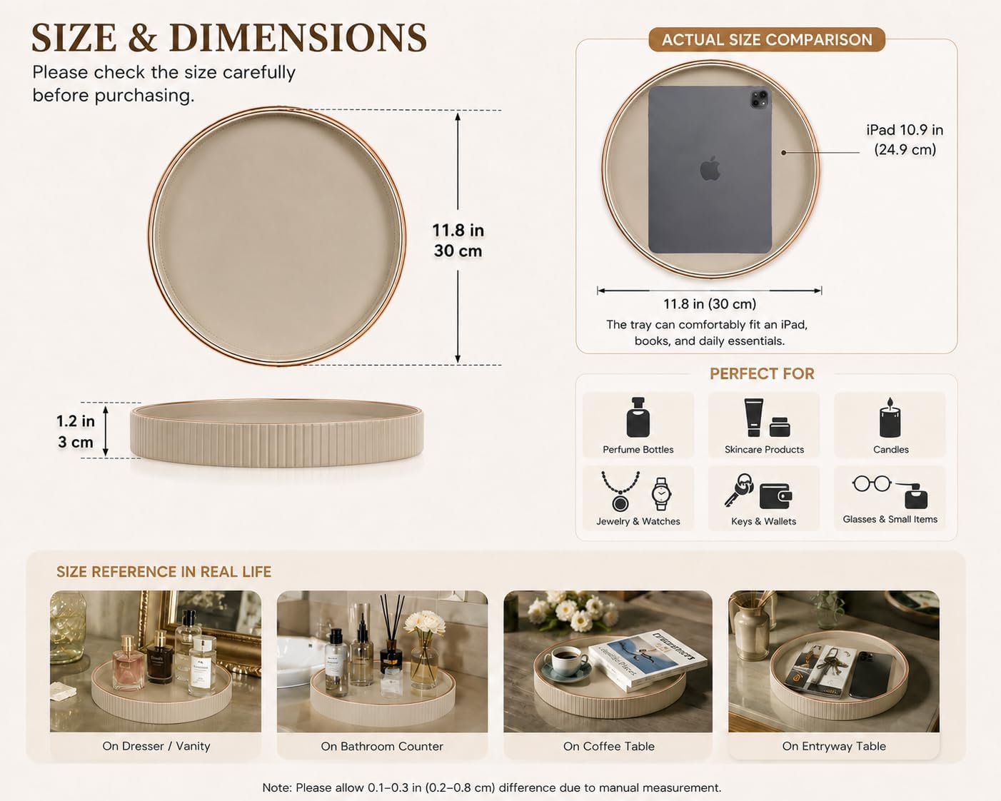 Round Decorative Tray / Beige