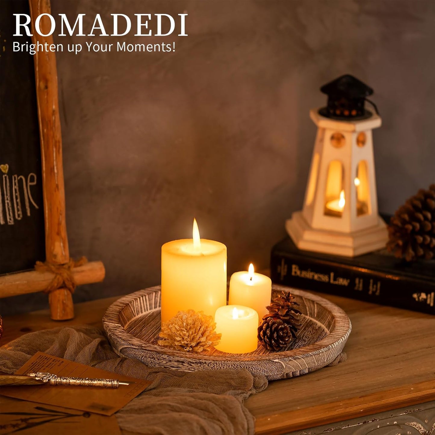 Round Wood Tray Home Decor / Whitewashed