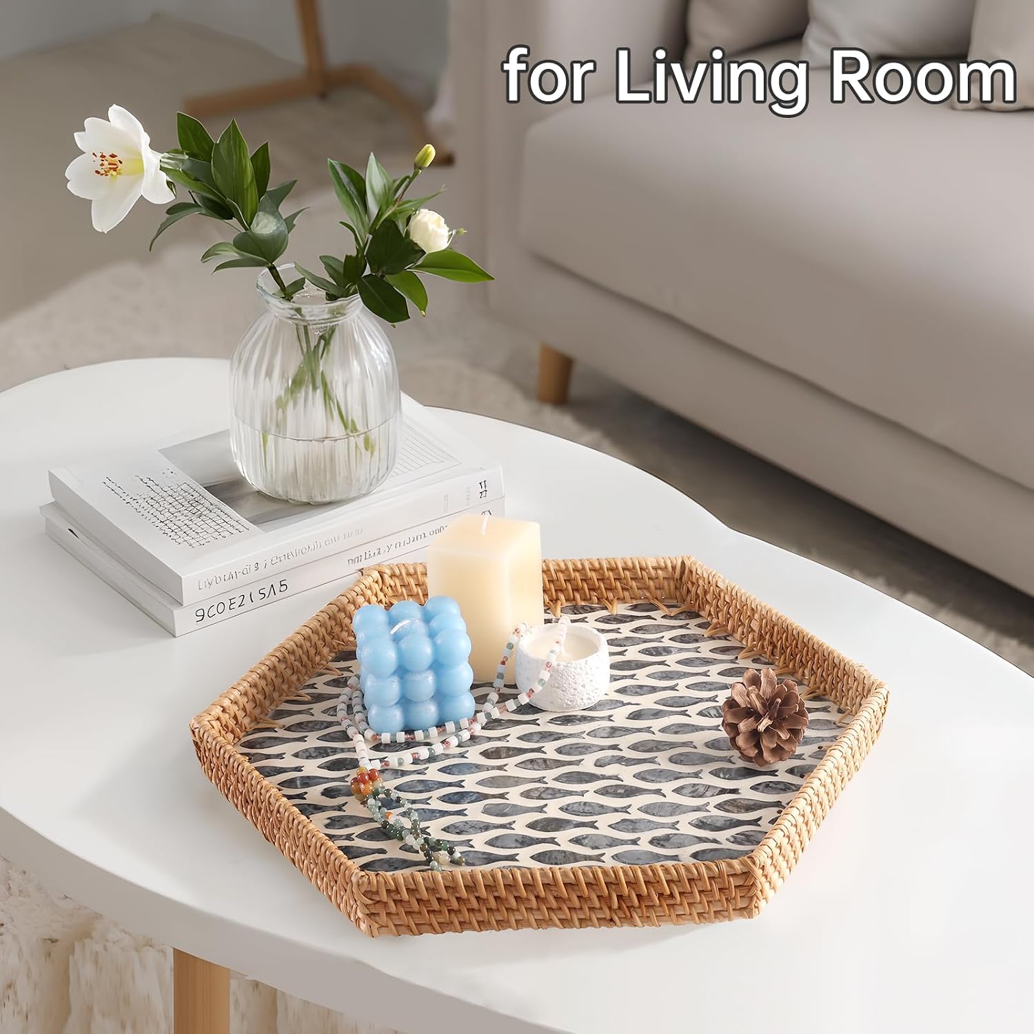 Hexagon Rattan Tray / Little Blackfish