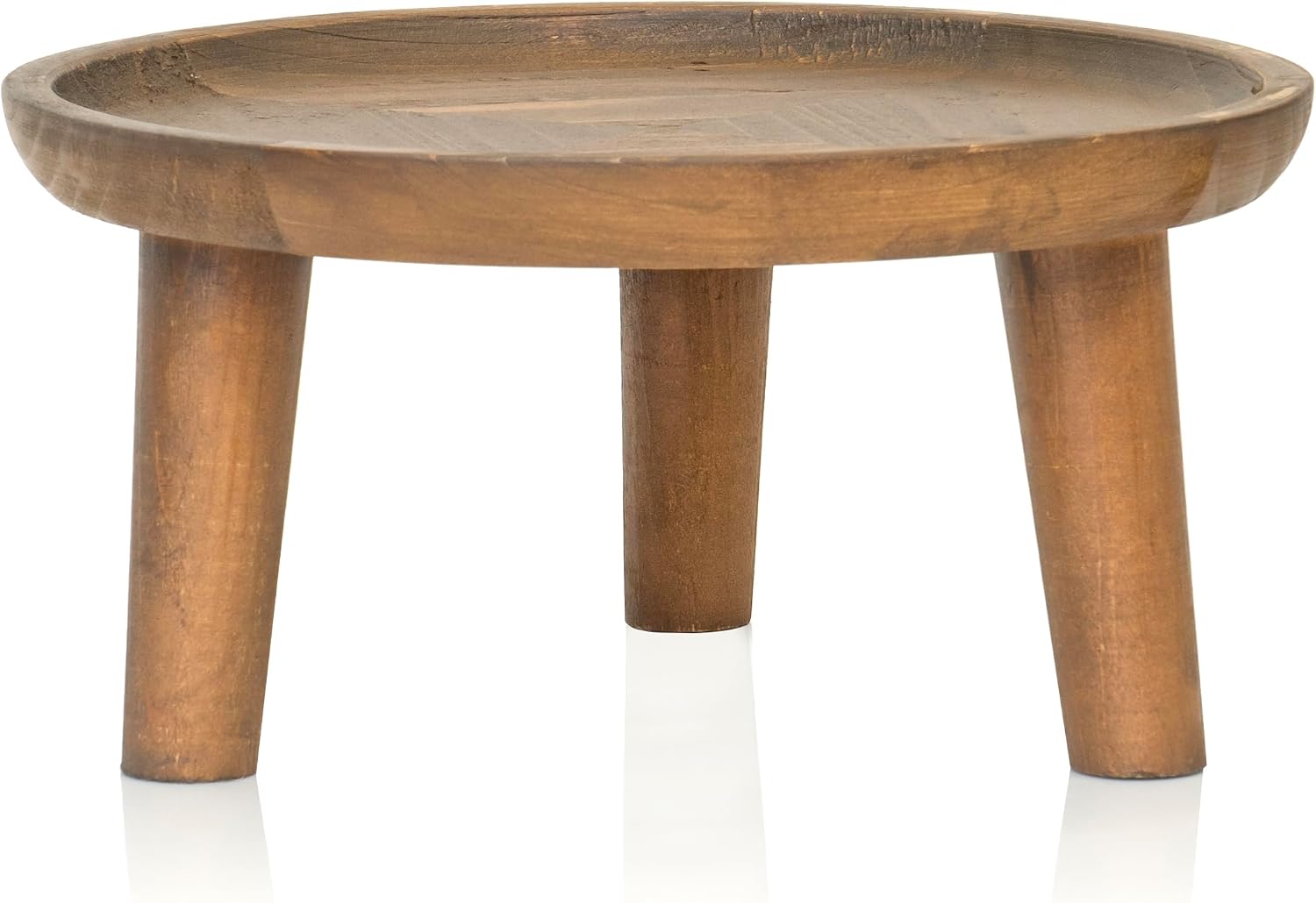 8.75" Dia Round Decorative Wooden Pedestal Plant Stand / Natural