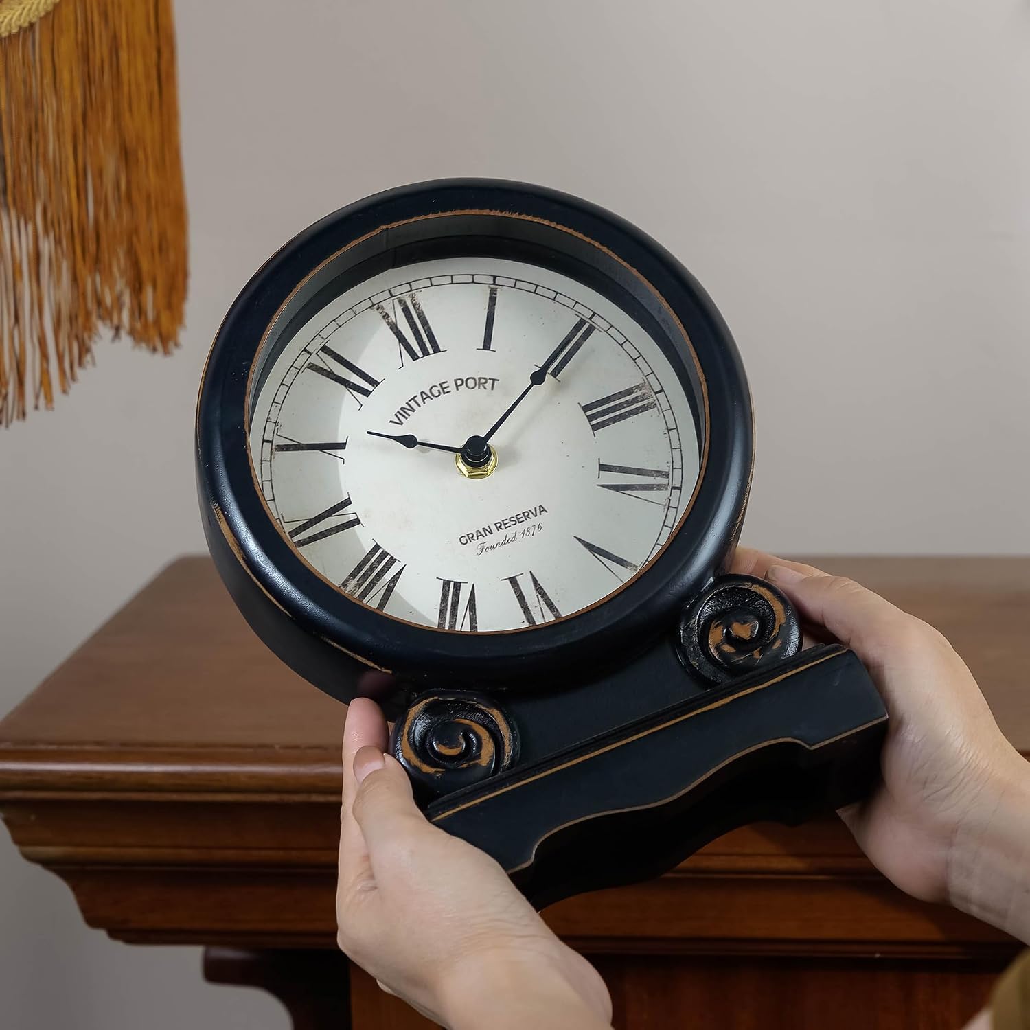 NIKKY HOME Mantel Clock, Silent-Non-Ticking Battery-Operated Home Decor | Retro Wooden Table Clocks for Living Room