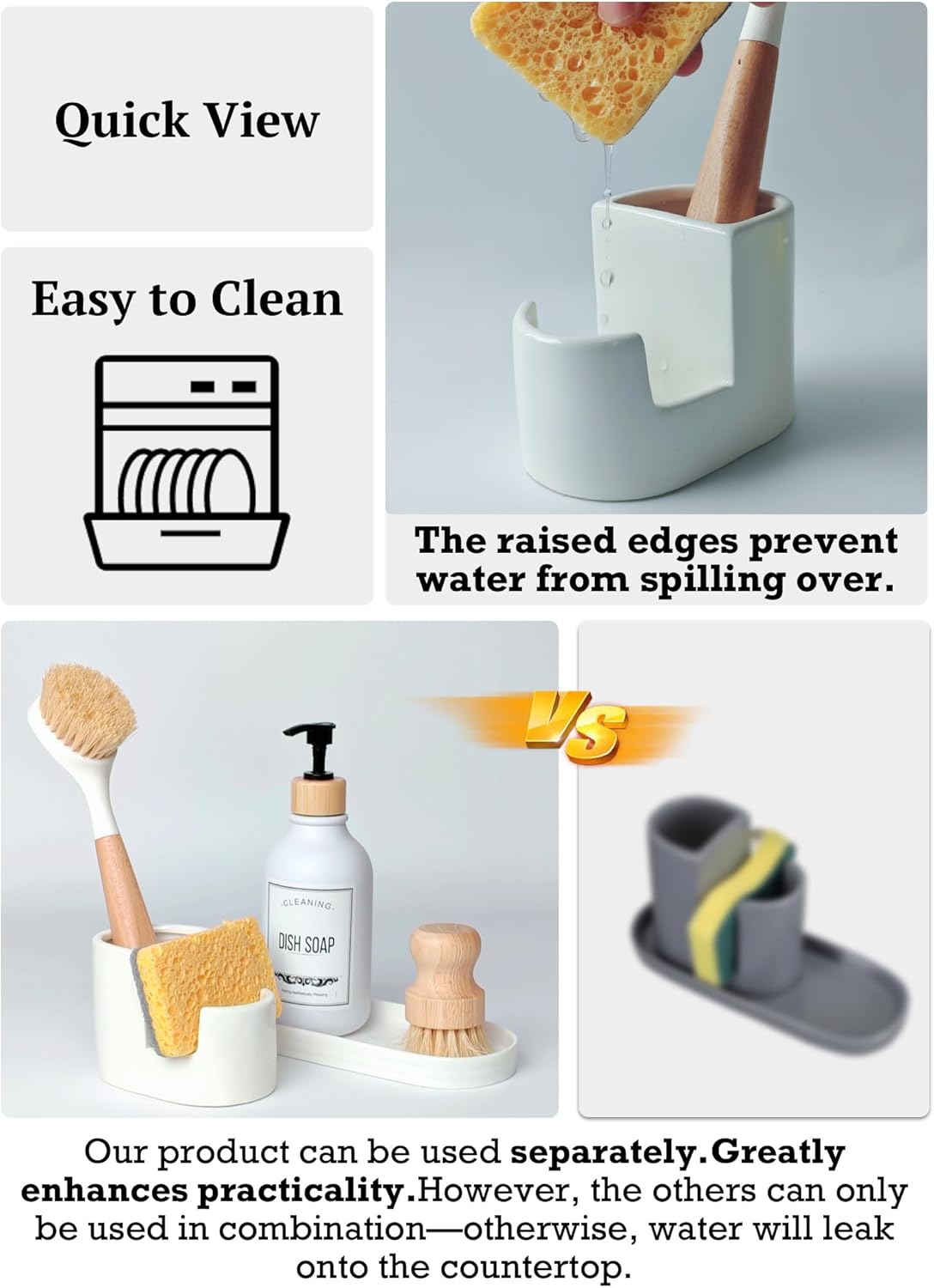 in 1 Ceramic Sponge&Brush Holder and Soap Tray Set / Shape-set / 3 Inch