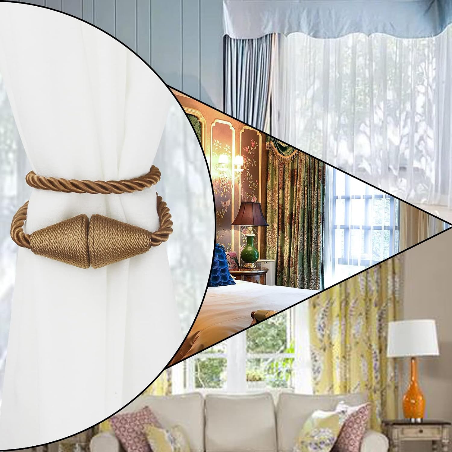 6 Pack Magnetic Curtain Tiebacks Rope Modern Handmade Curtain Tie Backs Decorative Drapes Weave Holdbacks for Window