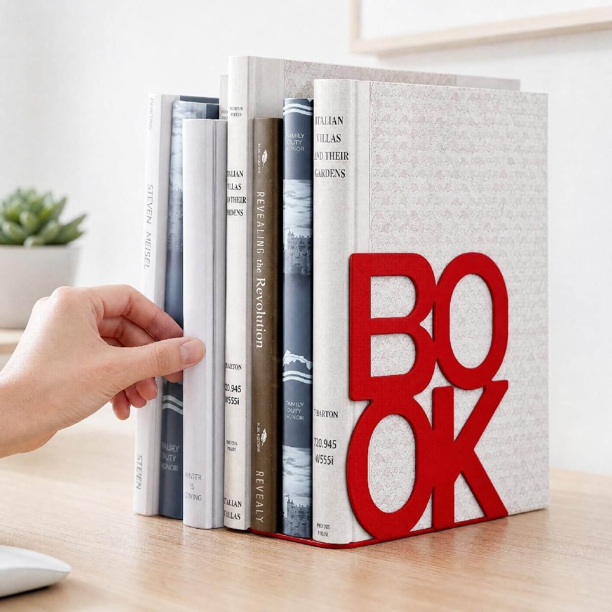 Decorative Metal Book Ends Supports for Bookrack Desk / Red / 2 Pair