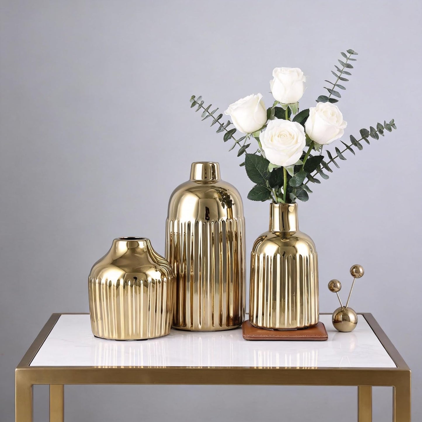 Ceramic Vase 3-Piece Set / Gold