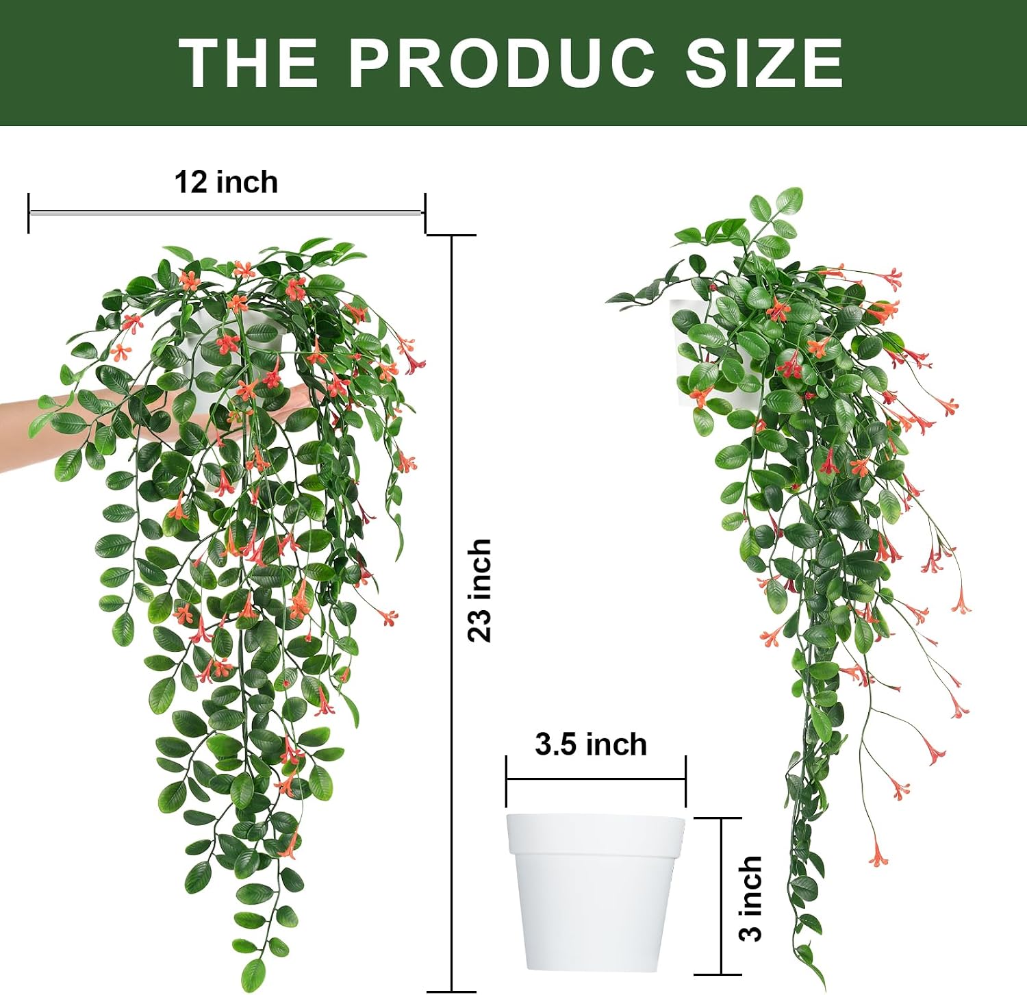 2 x Fake Hanging Plants Small Artificial Potted Lysimachia Plants / Orangered