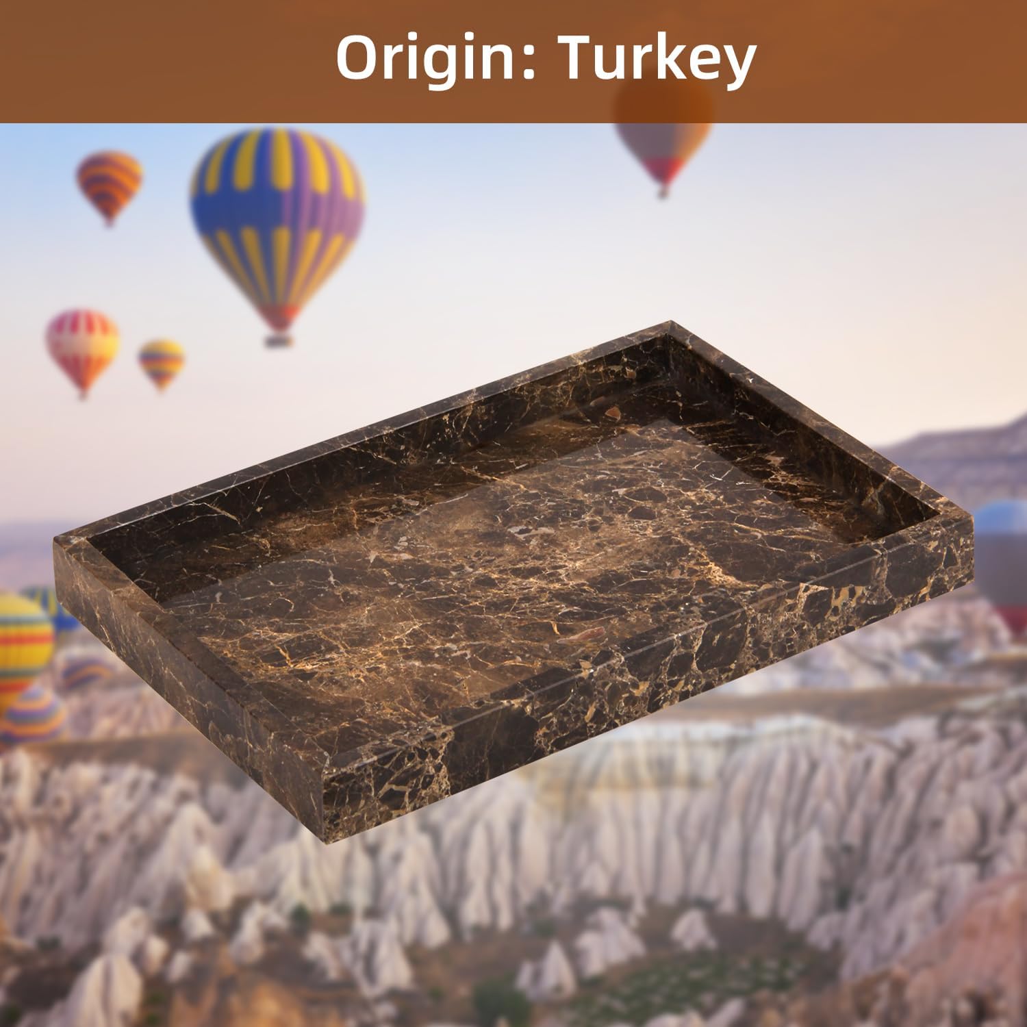 Marble Bathroom Vanity Tray / Dark Brown / 12 x 8 x 1.2