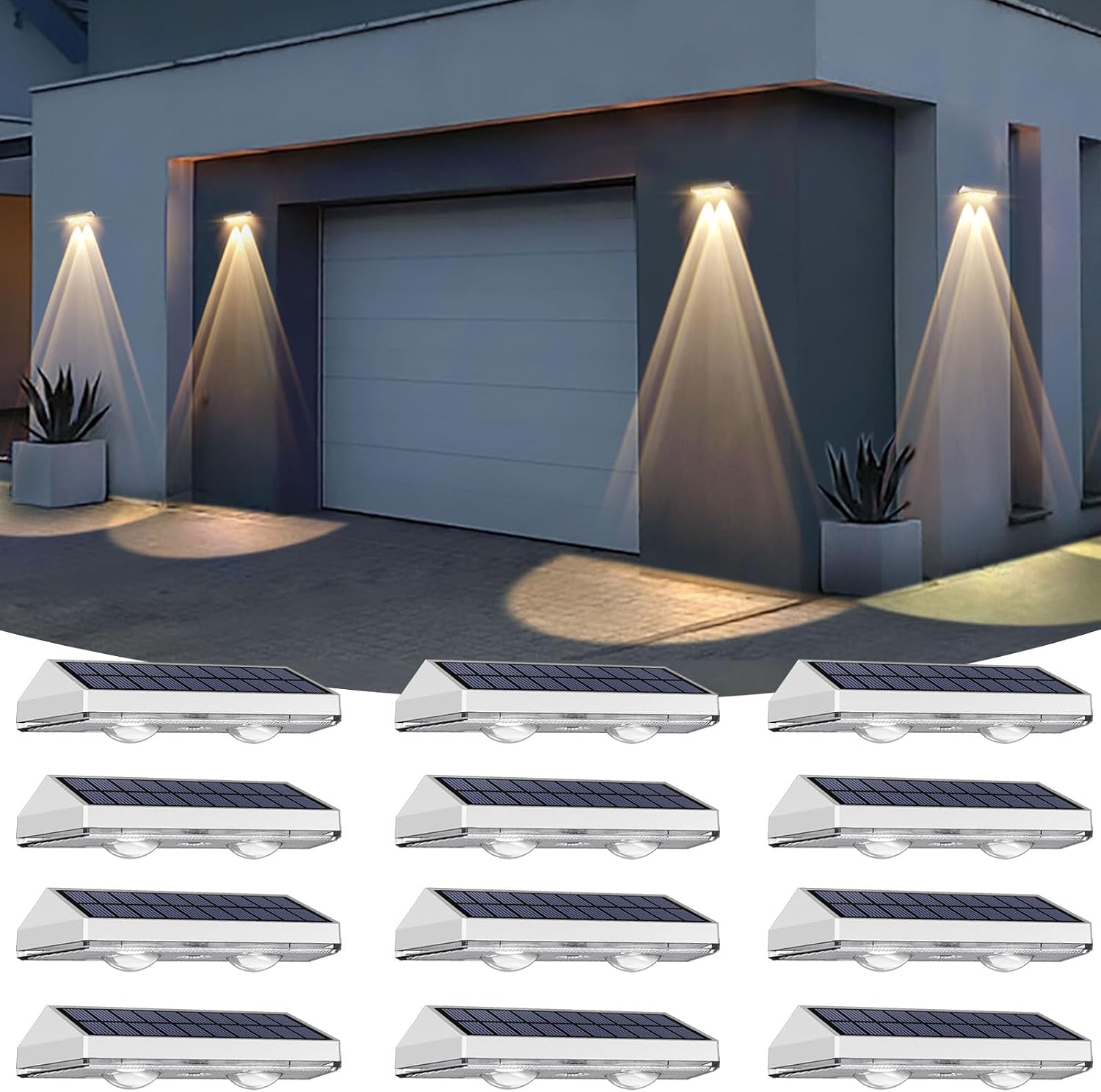 12 Pack Solar Fence Lights Outdoor Waterproof LED - 3000/4000/6000K 3 Mode, IP65 Waterproof Fence Lights Solar Powered