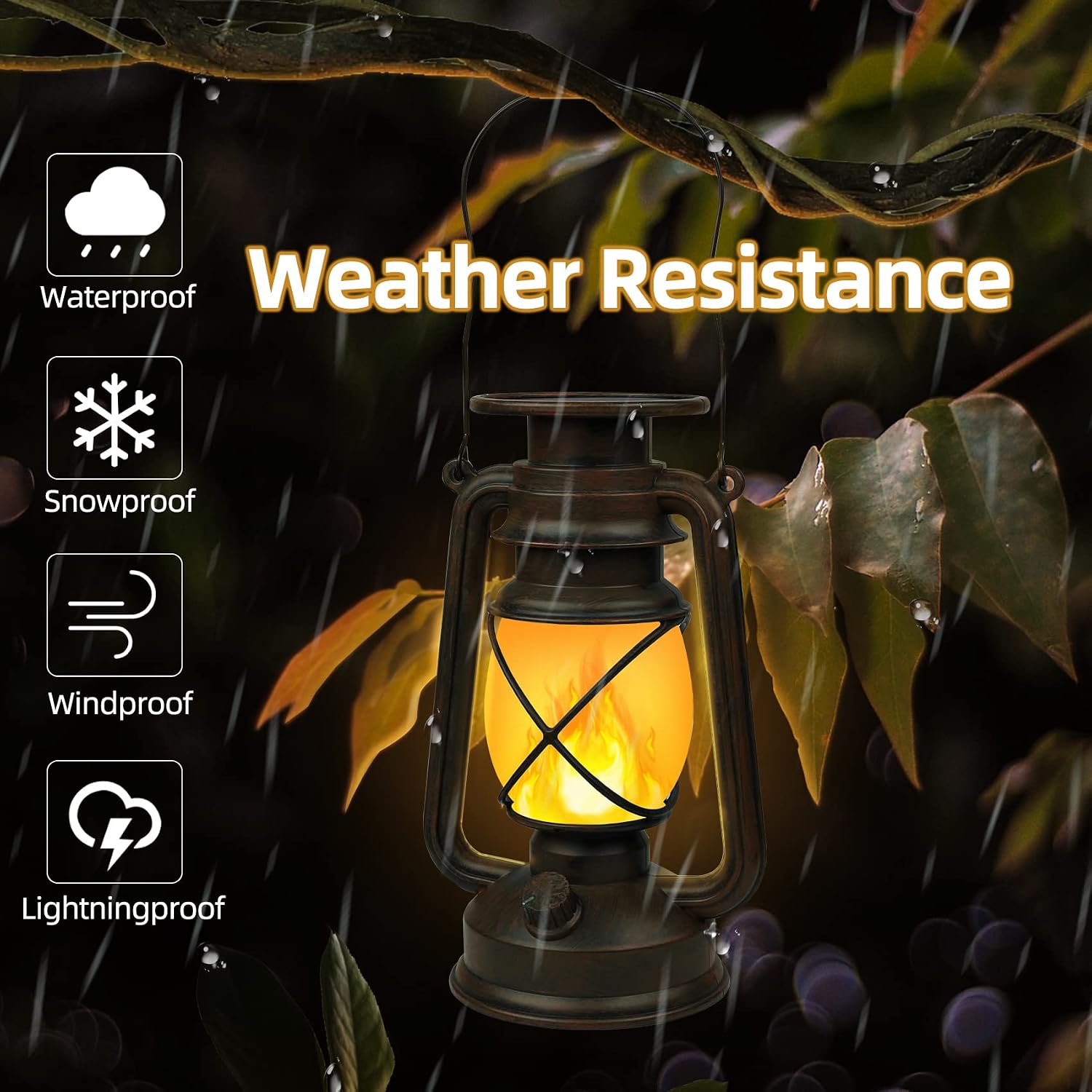 Outdoor Waterproof Solar Lanterns, 2 Pack Vintage Flickering Flame LED Hanging Lights with Auto On/Off, Rustic