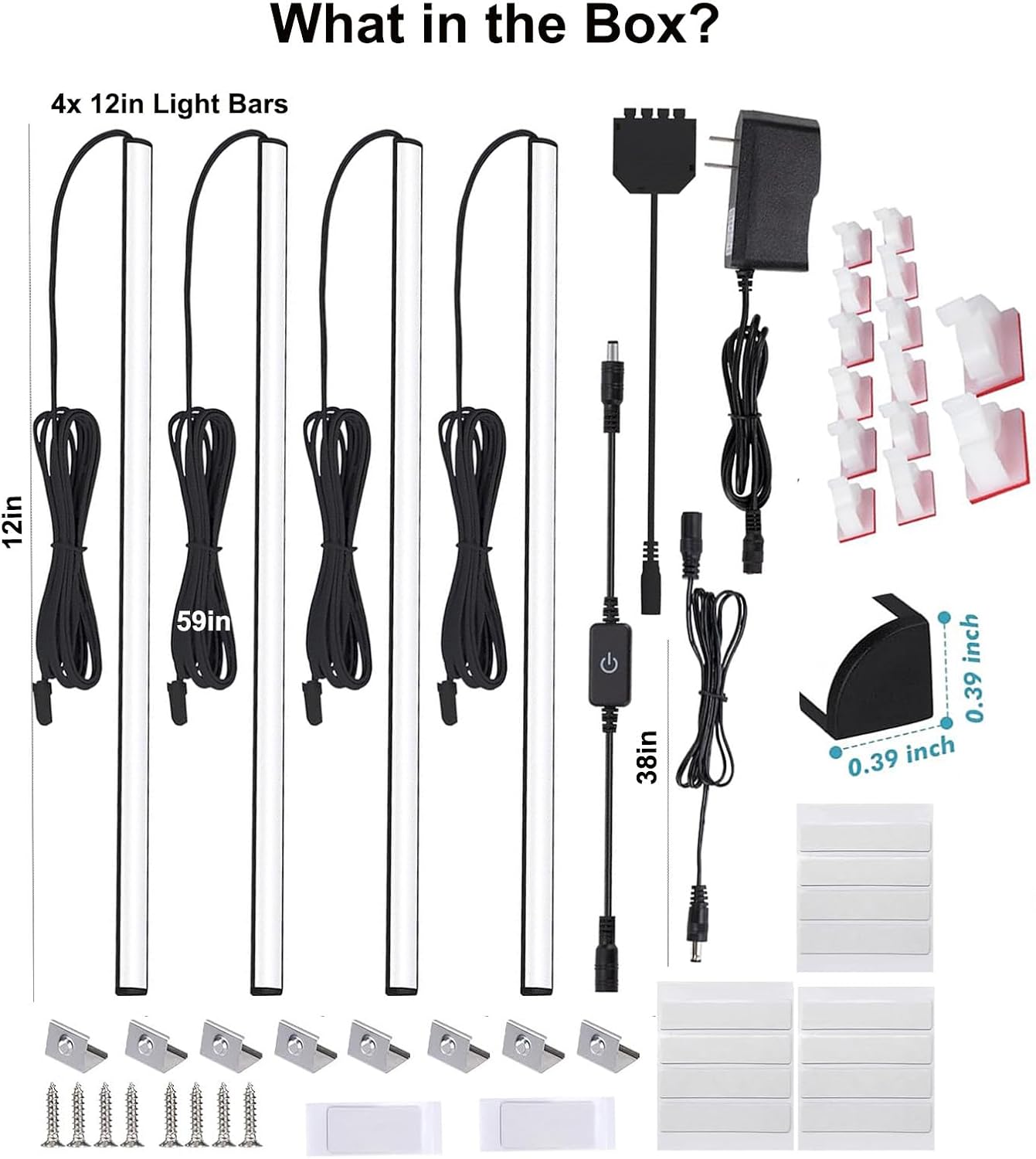 Martronic 4-Pack 12 Inch LED Display Case Lighting Kit, Black Dimmable Bookshelf Light Bars with 12V Power Adapter