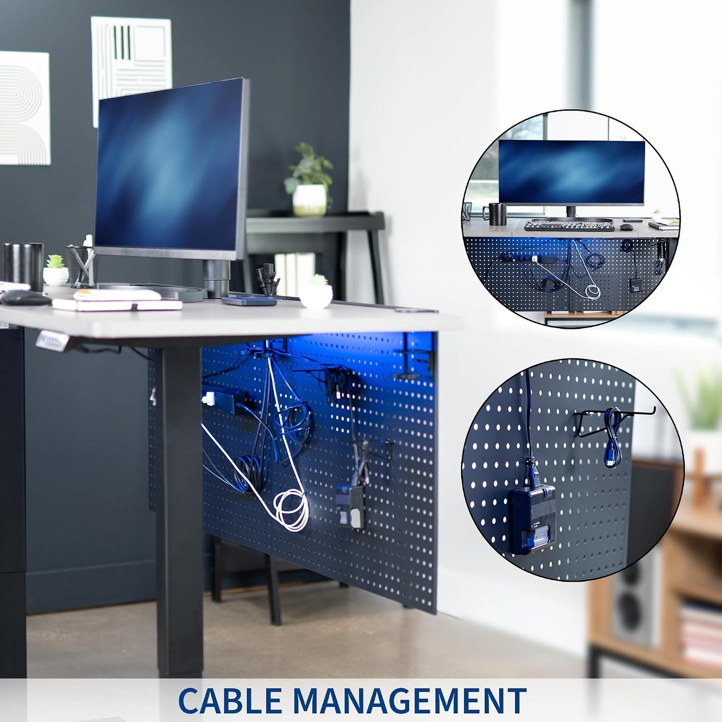 VIVO Black Clamp-on 60 x 24 inch Desk Pegboard, PP-DK30B-2 | Steel Privacy Panel, Magnetic Peg Board, Office Accessory