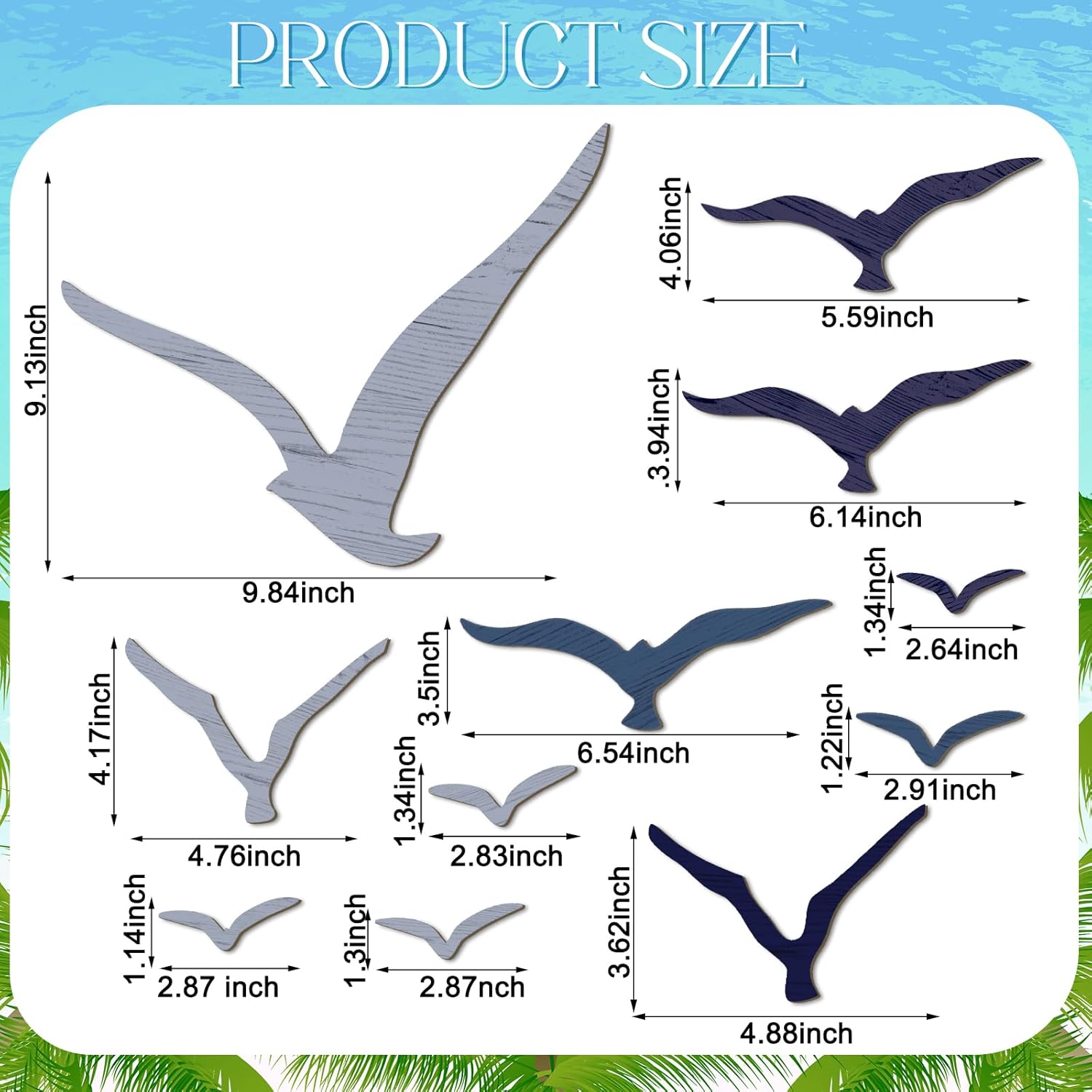 Wooden Seagull Wall Decor Nautical Theme Beach Coastal Art Small Seagull Sea / Blue / Set of 11