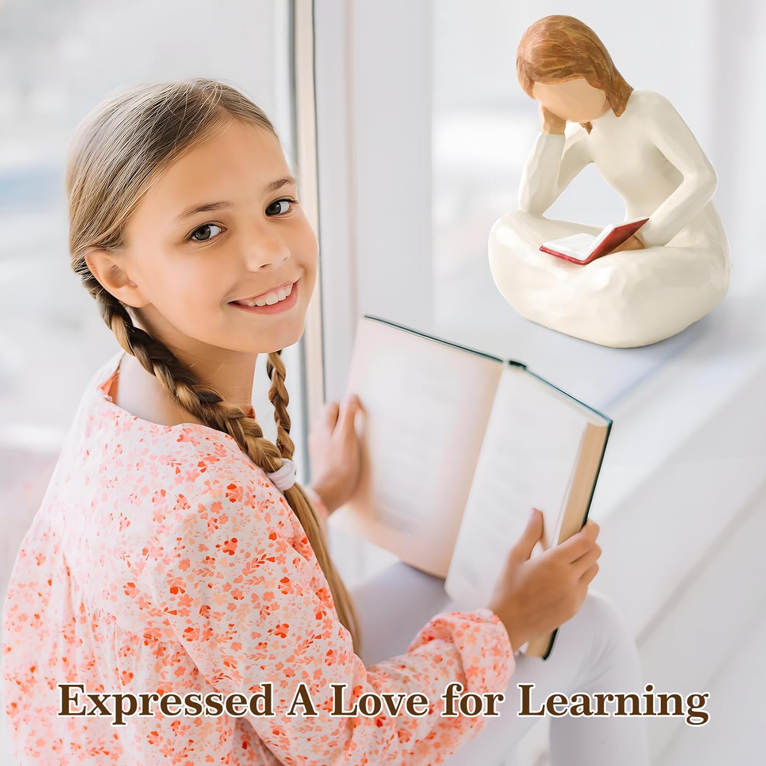 Reading Thinker Statue Book Lover Gifts for Women Readers / Sitting - Reading Thinker