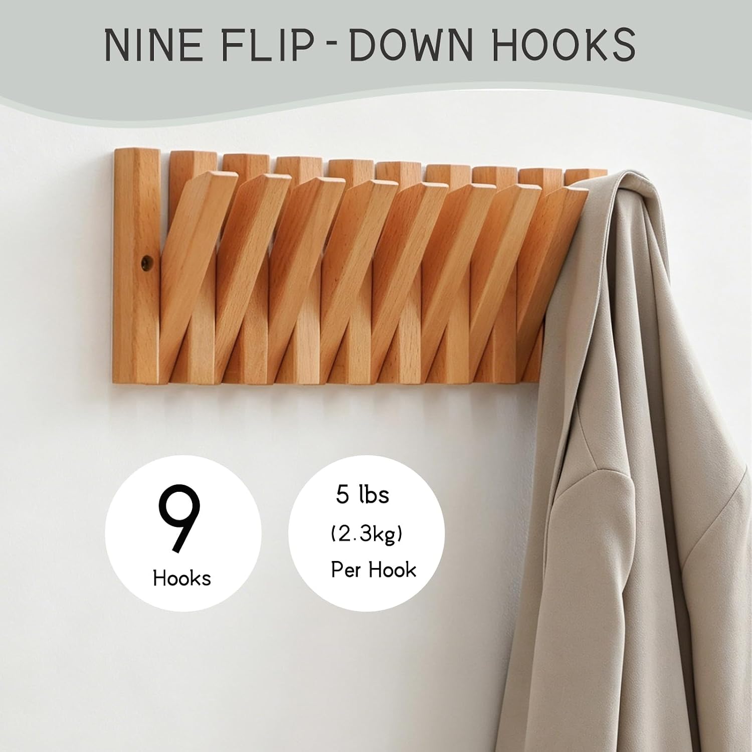 Decorative Wooden Wall Hooks / Natural Beech
