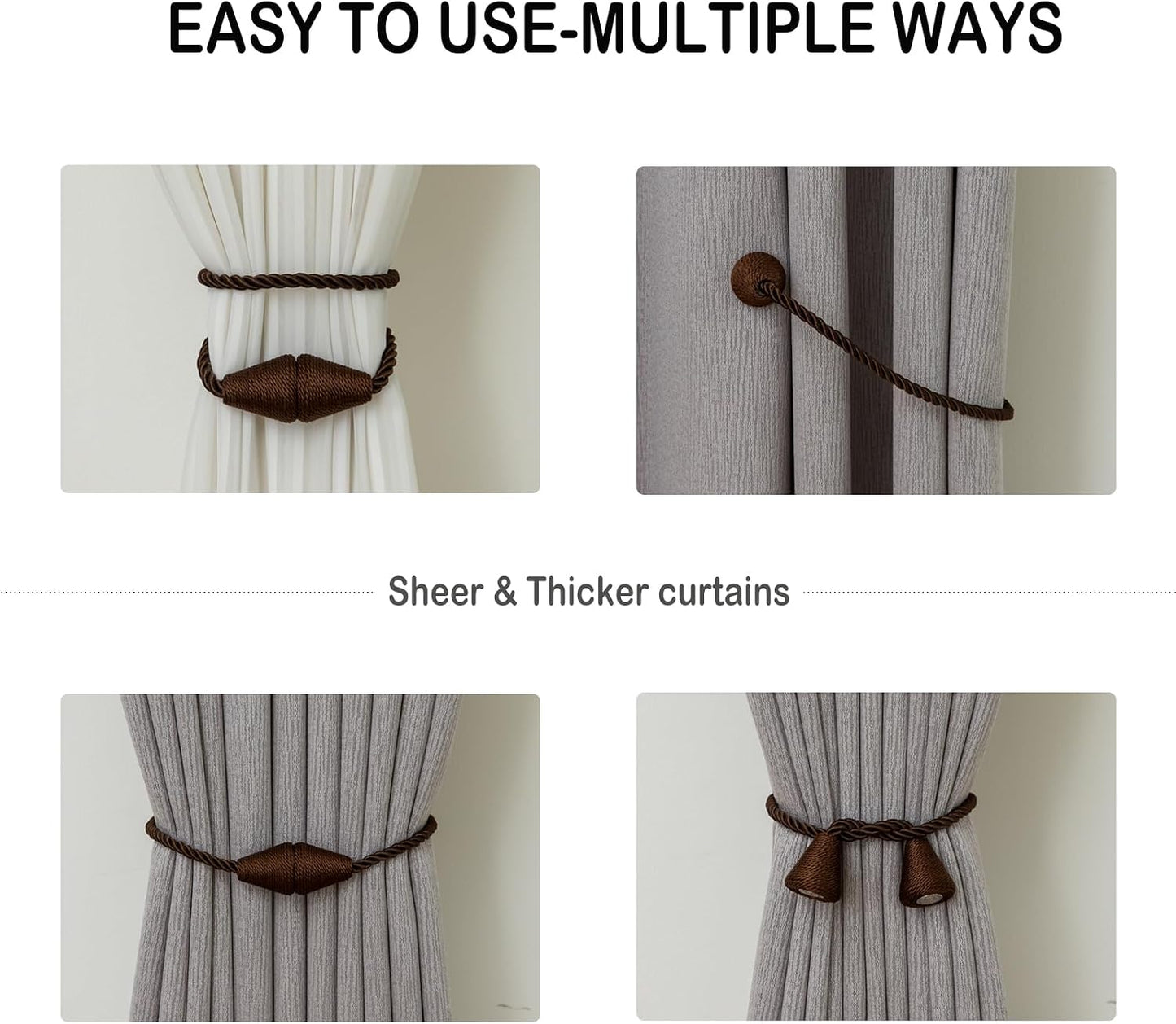 Magnetic Curtain Tiebacks 8 Pack Outdoor Rope Curtain Tie Backs Decorative Window Treatment Holdbacks for Home