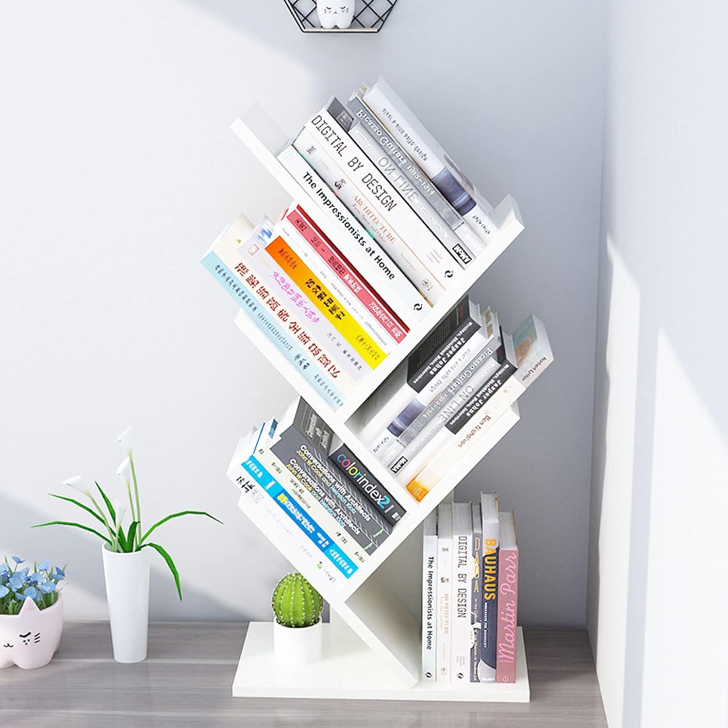 5-Tier White Wood Small Bookshelf / 5-tier-white
